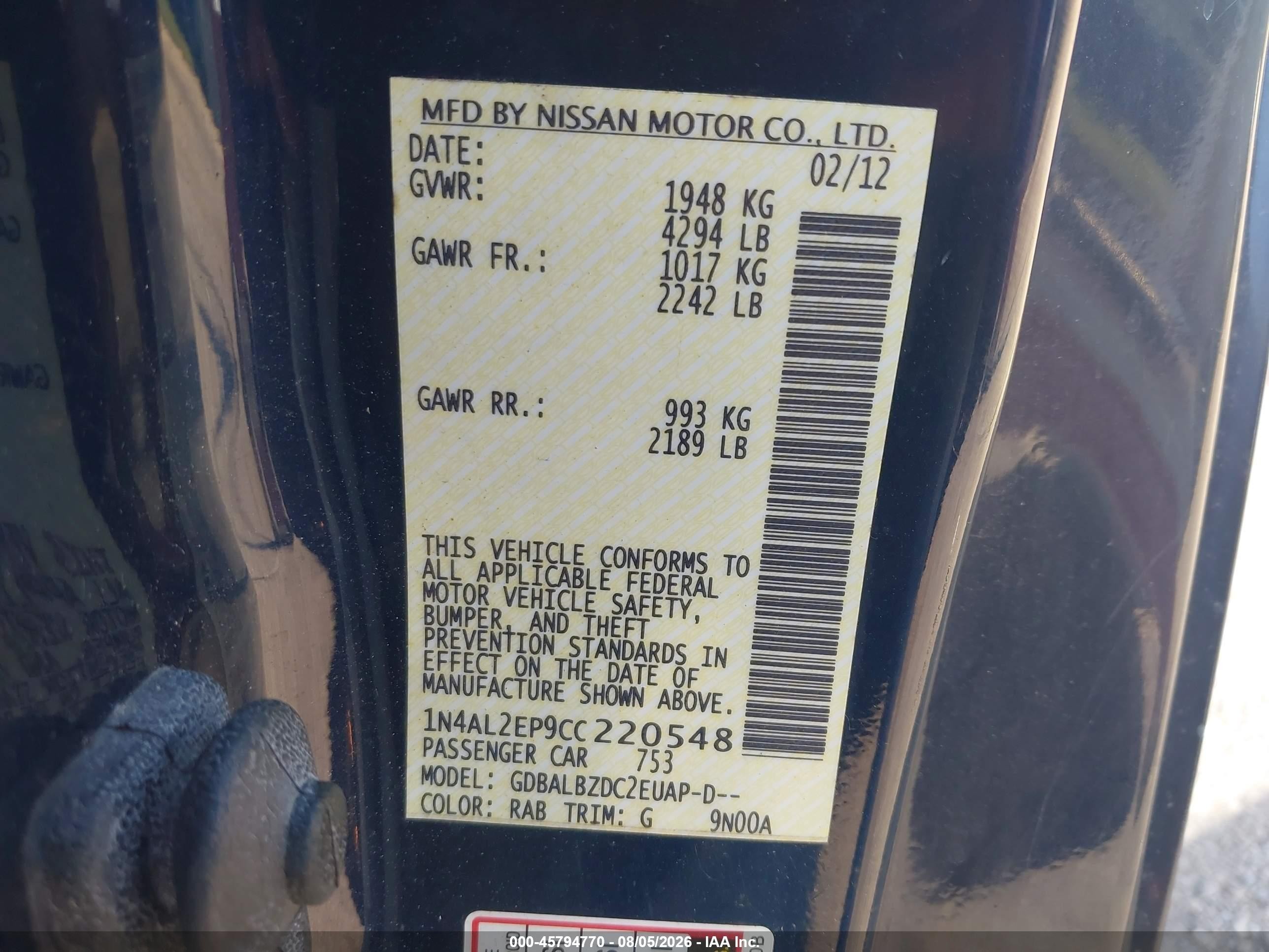 2012 Nissan Altima 2.5 S Blue vin: 1N4AL2EP9CC220548