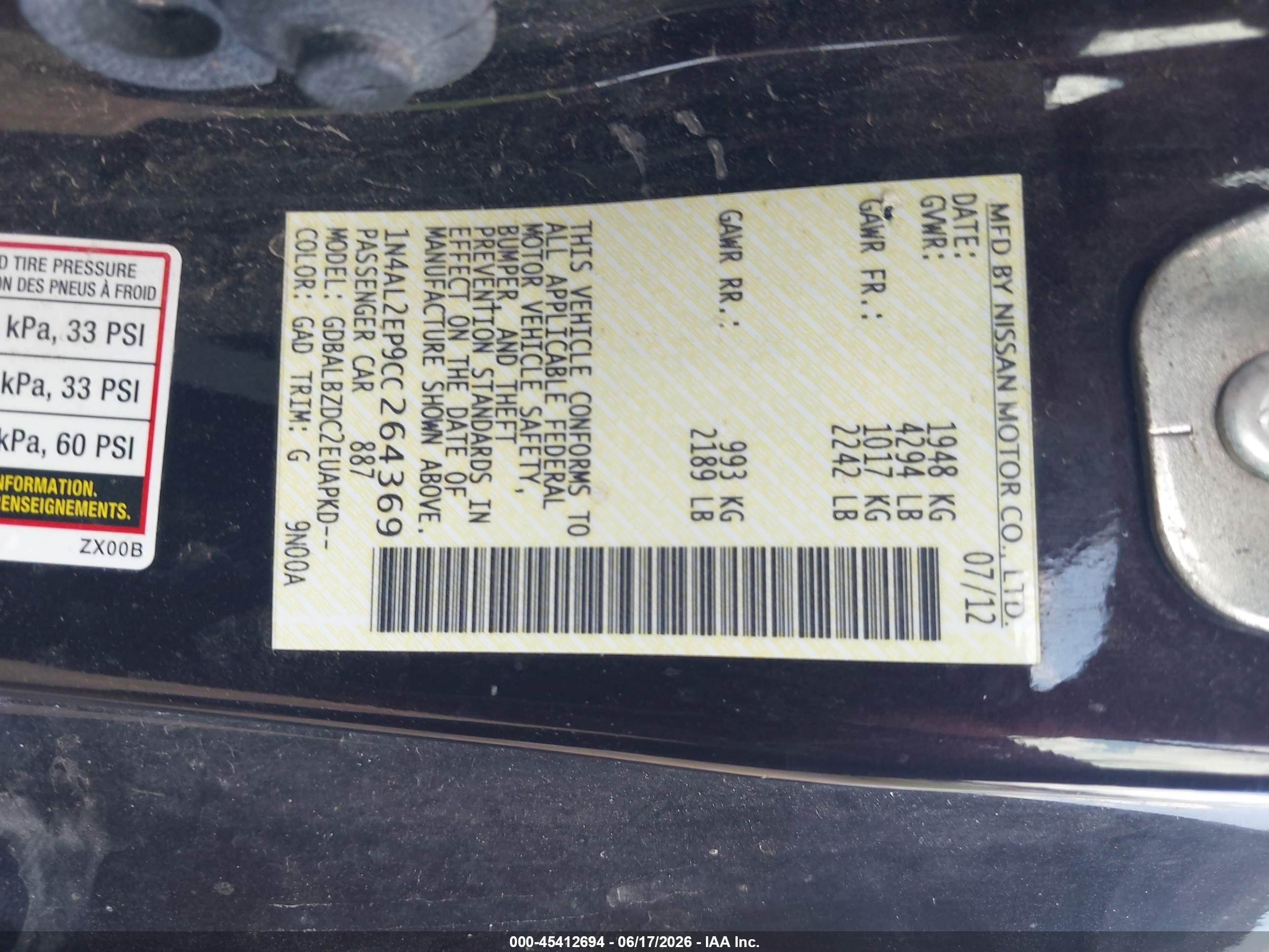 2012 Nissan Altima 2.5 S Burgundy vin: 1N4AL2EP9CC264369