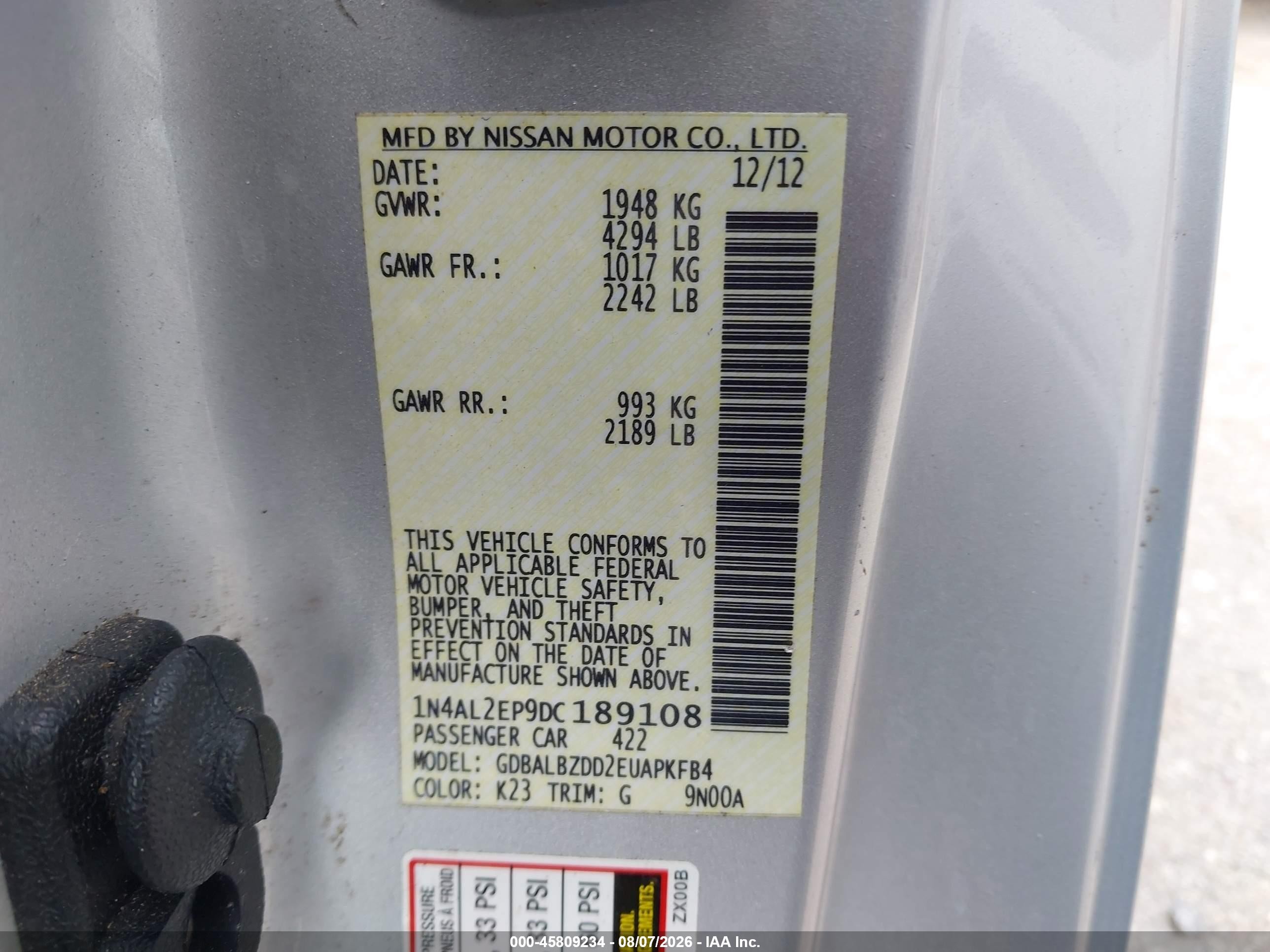 2013 Nissan Altima 2.5 S Silver vin: 1N4AL2EP9DC189108