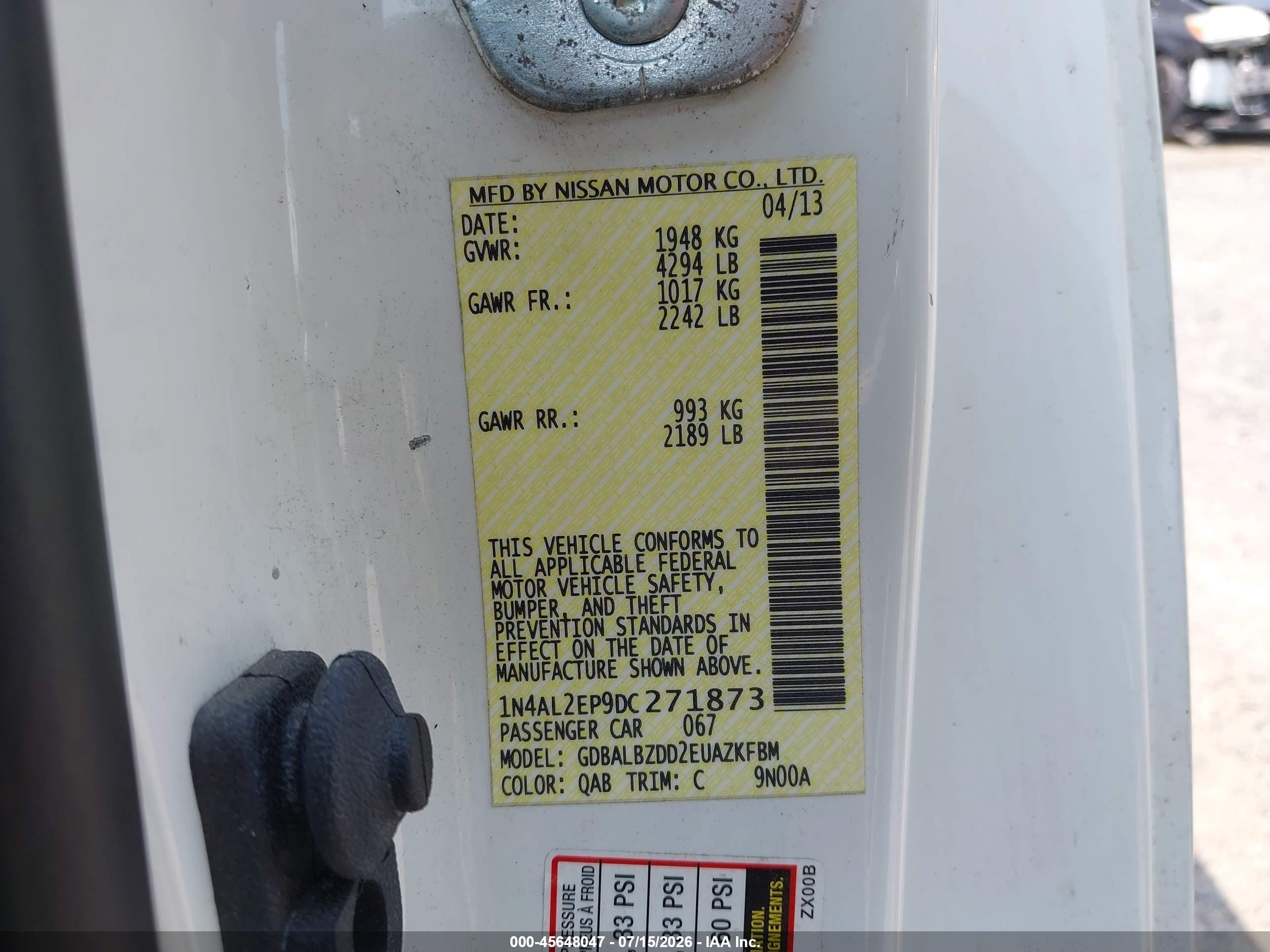 2013 Nissan Altima 2.5 S White vin: 1N4AL2EP9DC271873