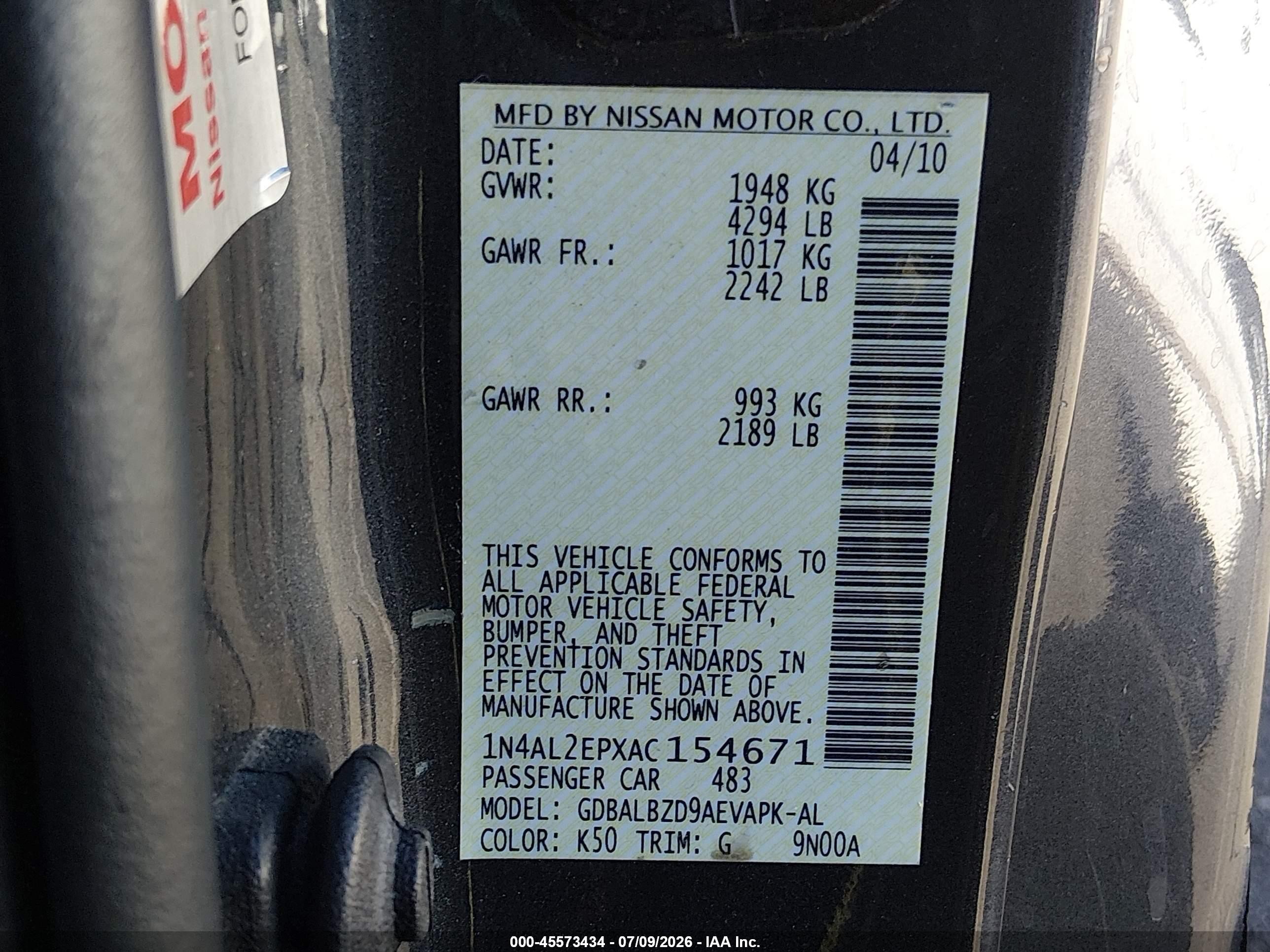 2010 Nissan Altima 2.5 S Gray vin: 1N4AL2EPXAC154671