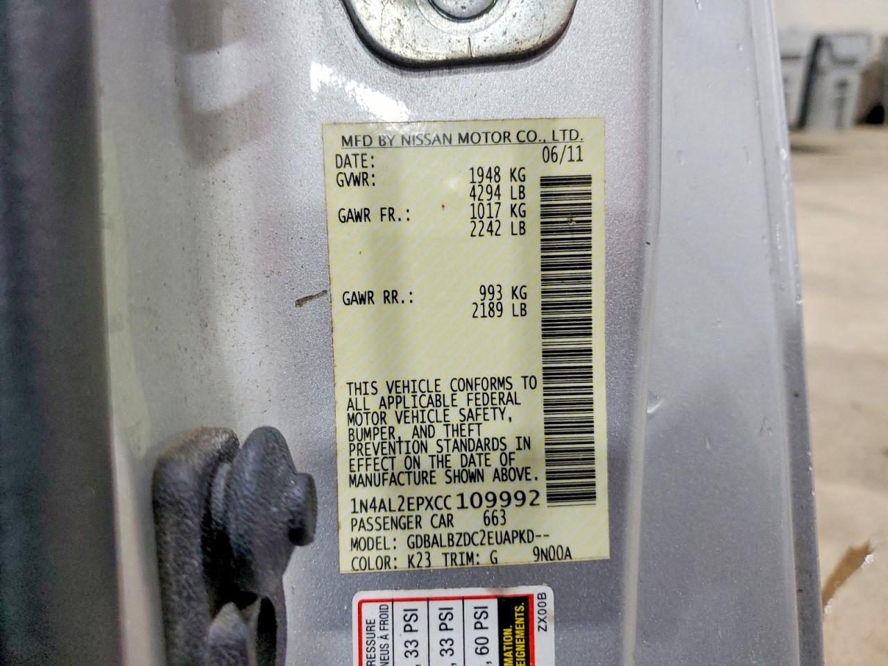 2012 Nissan Altima S Silver vin: 1N4AL2EPXCC109992