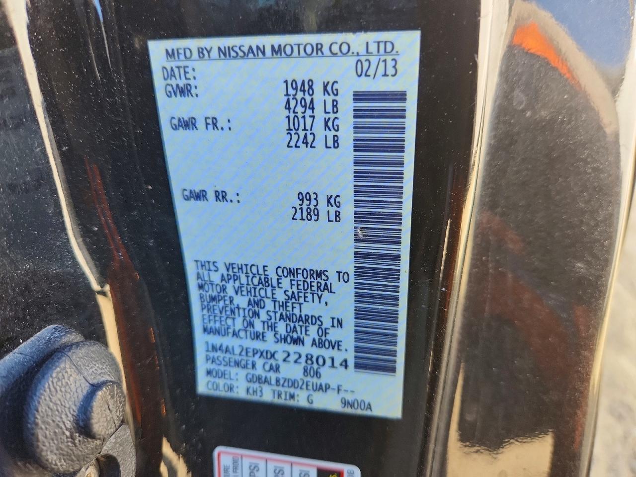 2013 Nissan Altima S Black vin: 1N4AL2EPXDC228014