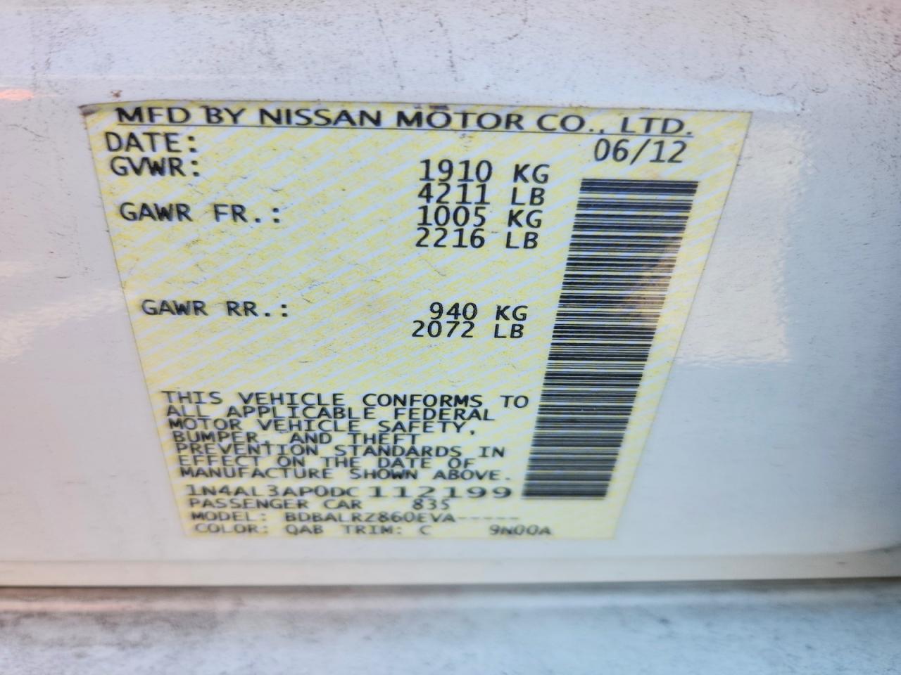 2013 Nissan Altima 2.5 White vin: 1N4AL3AP0DC112199