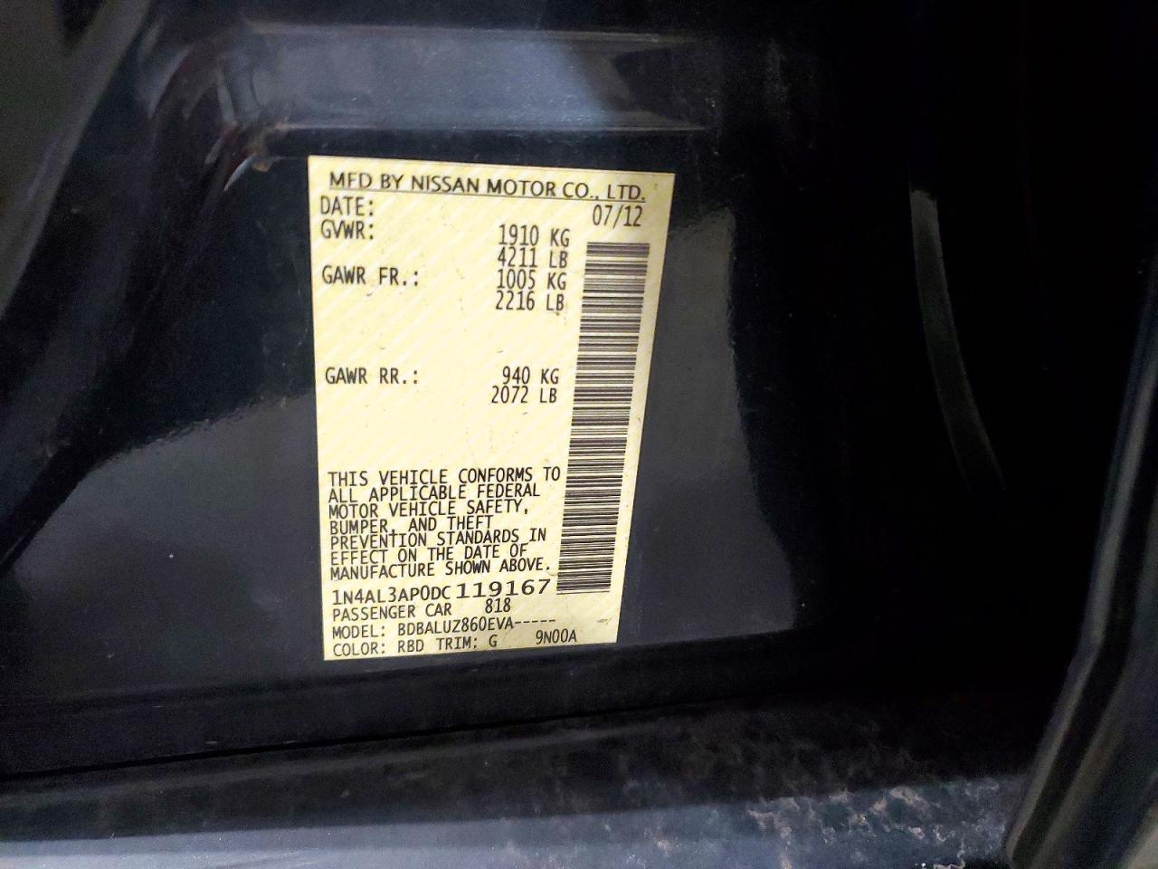 2013 Nissan Altima 2.5 Синий vin: 1N4AL3AP0DC119167