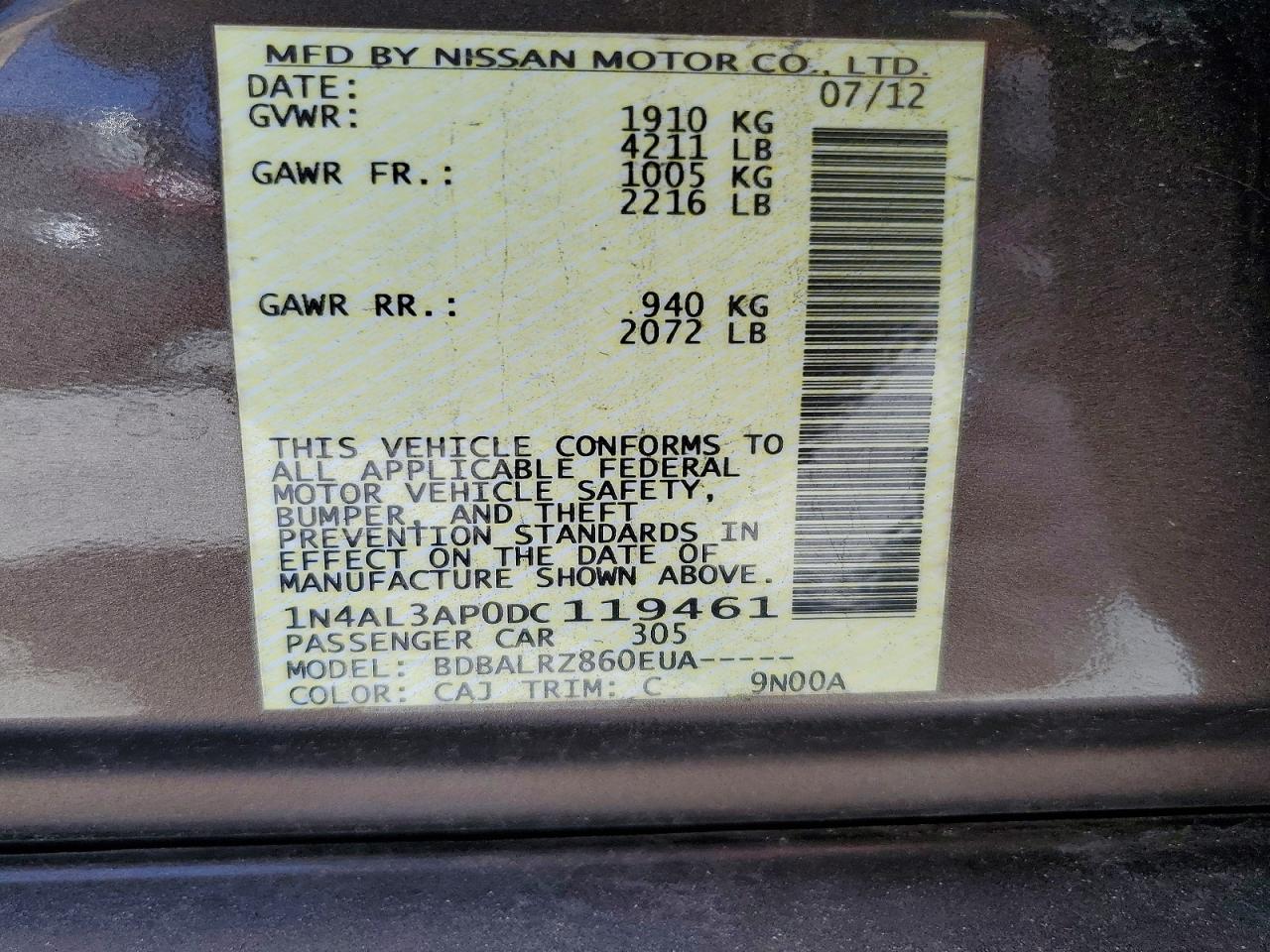 2013 Nissan Altima 2.5 Желто-коричневый vin: 1N4AL3AP0DC119461