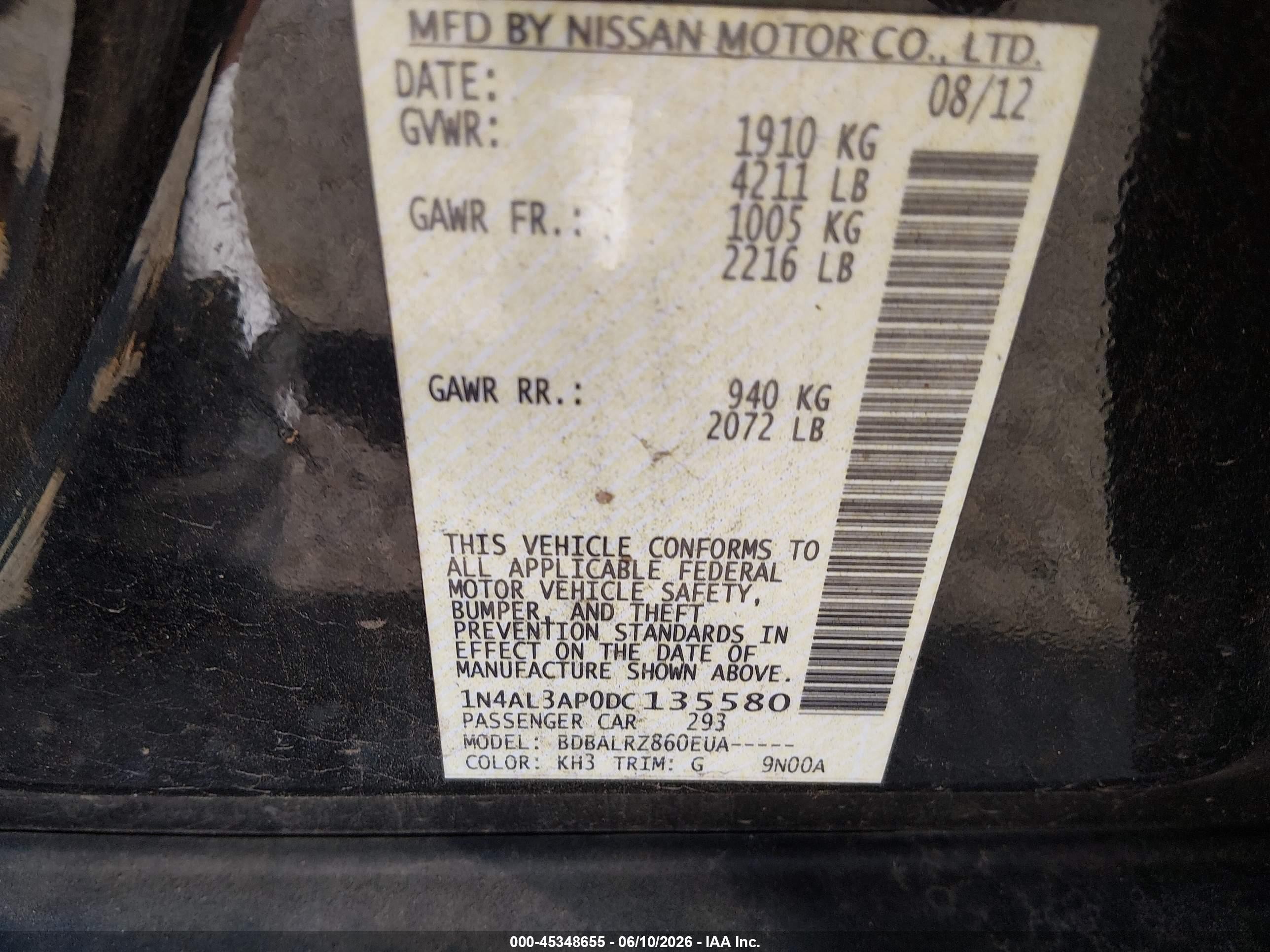 2013 Nissan Altima 2.5 S Black vin: 1N4AL3AP0DC135580