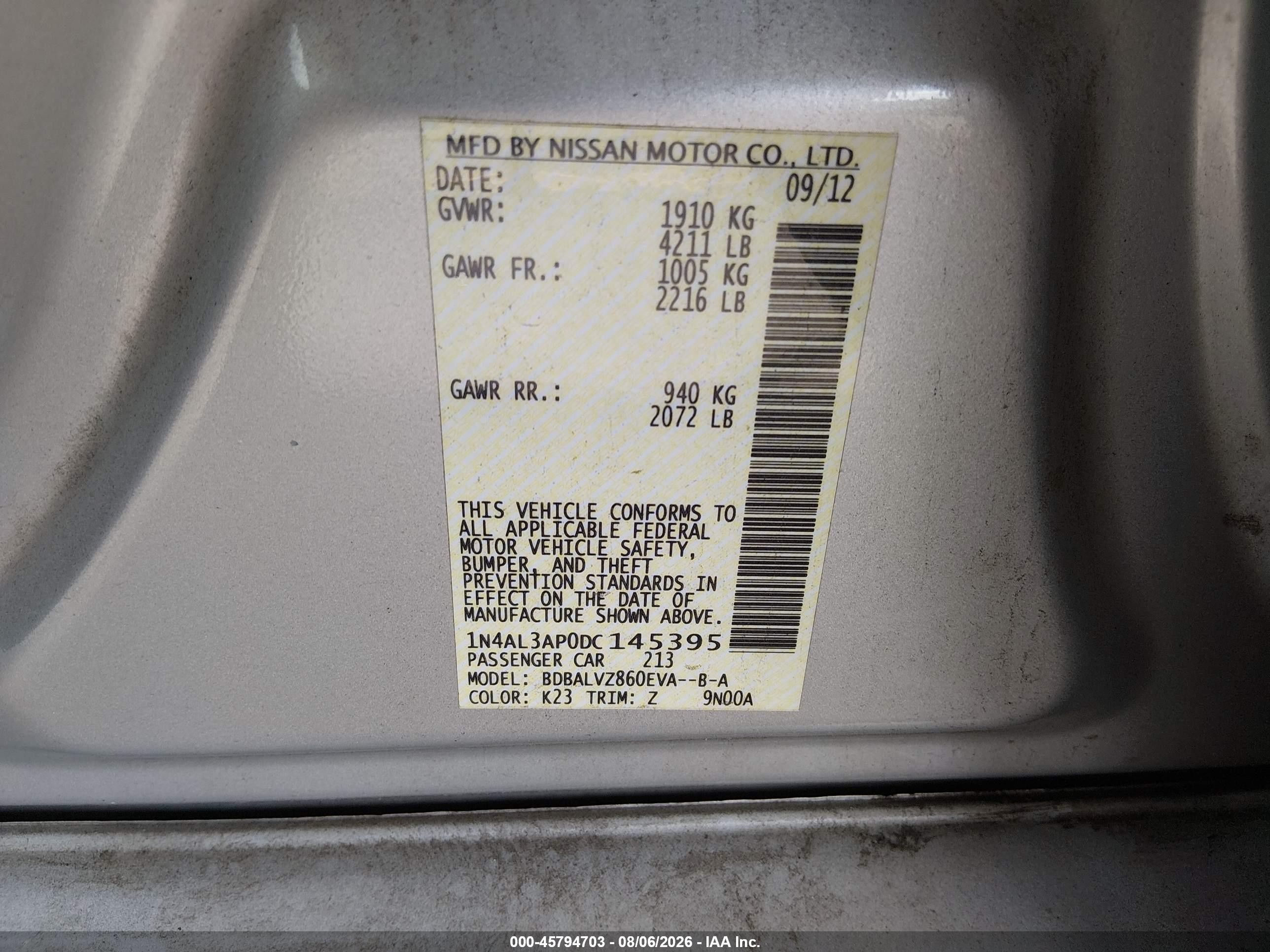 2013 Nissan Altima 2.5 Sl Серебряный vin: 1N4AL3AP0DC145395