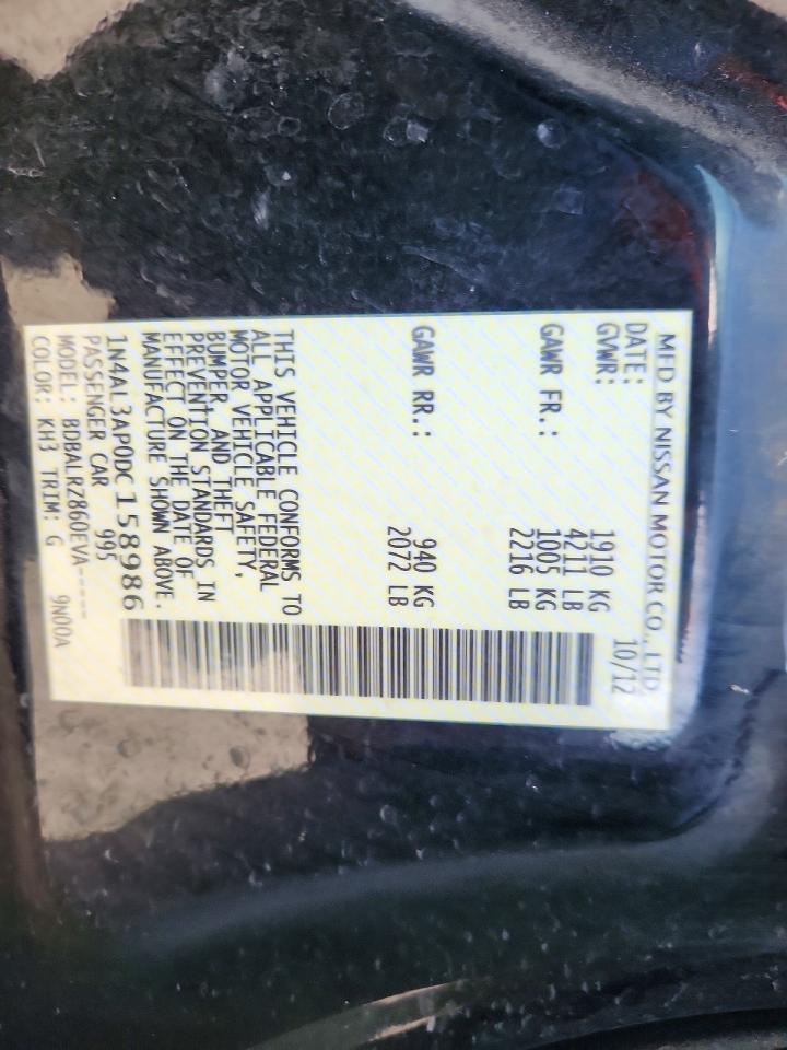 2013 Nissan Altima 2.5 Black vin: 1N4AL3AP0DC158986
