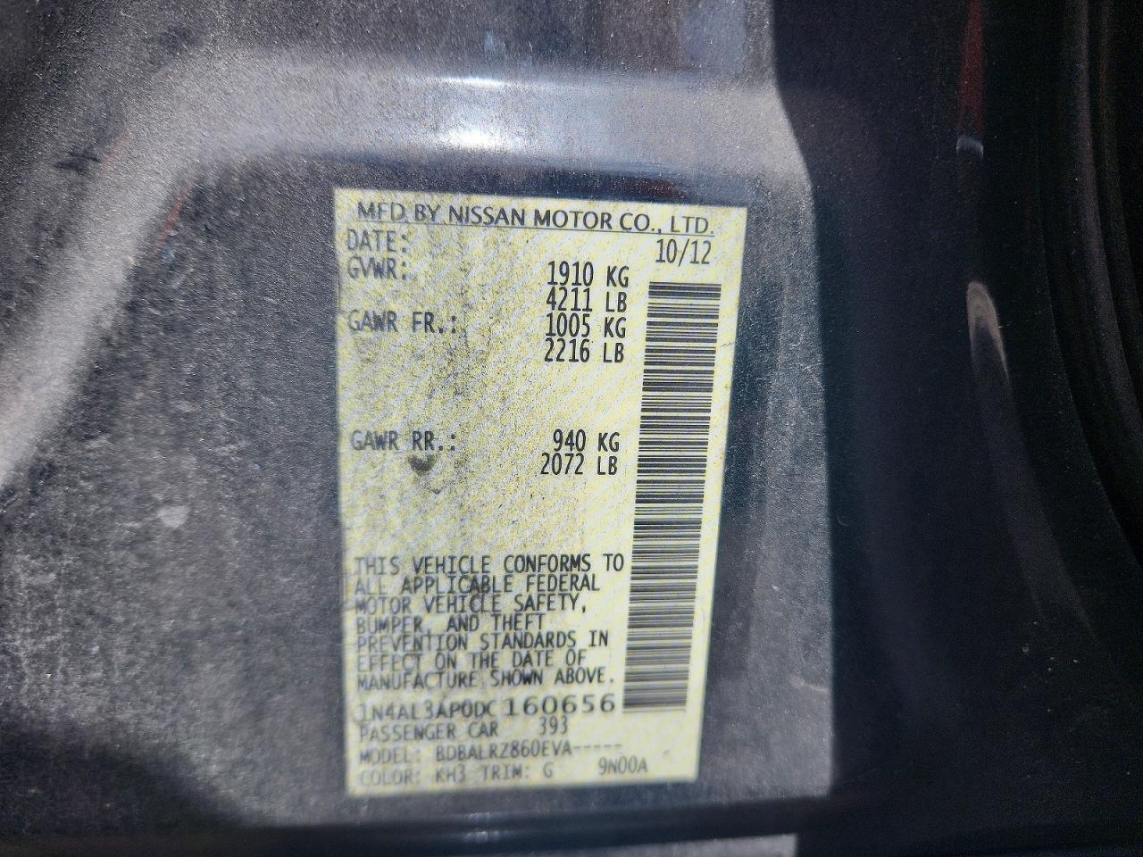 2013 Nissan Altima Black vin: 1N4AL3AP0DC160656