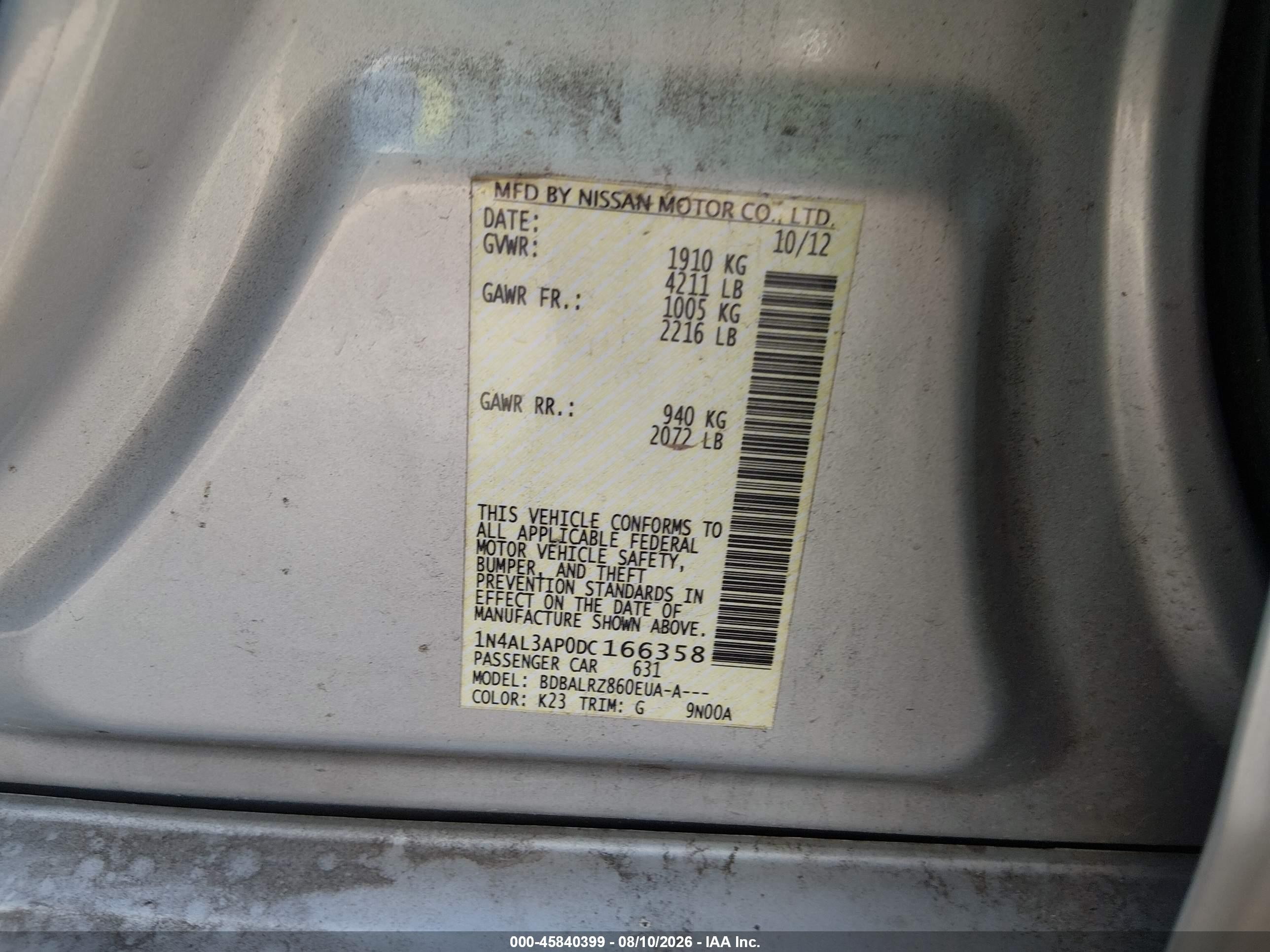 2013 Nissan Altima 2.5 S Silver vin: 1N4AL3AP0DC166358