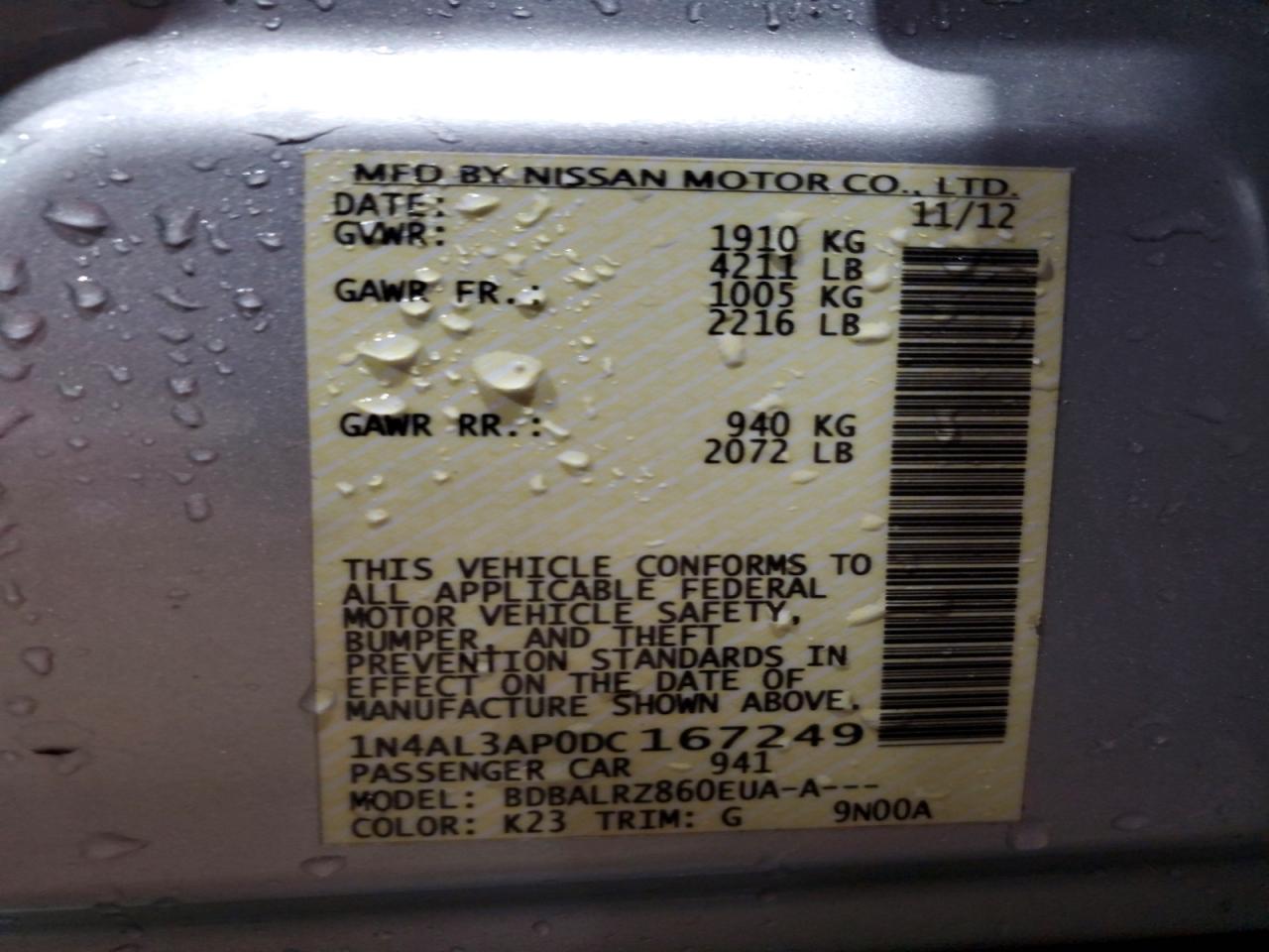 2013 Nissan Altima Silver vin: 1N4AL3AP0DC167249