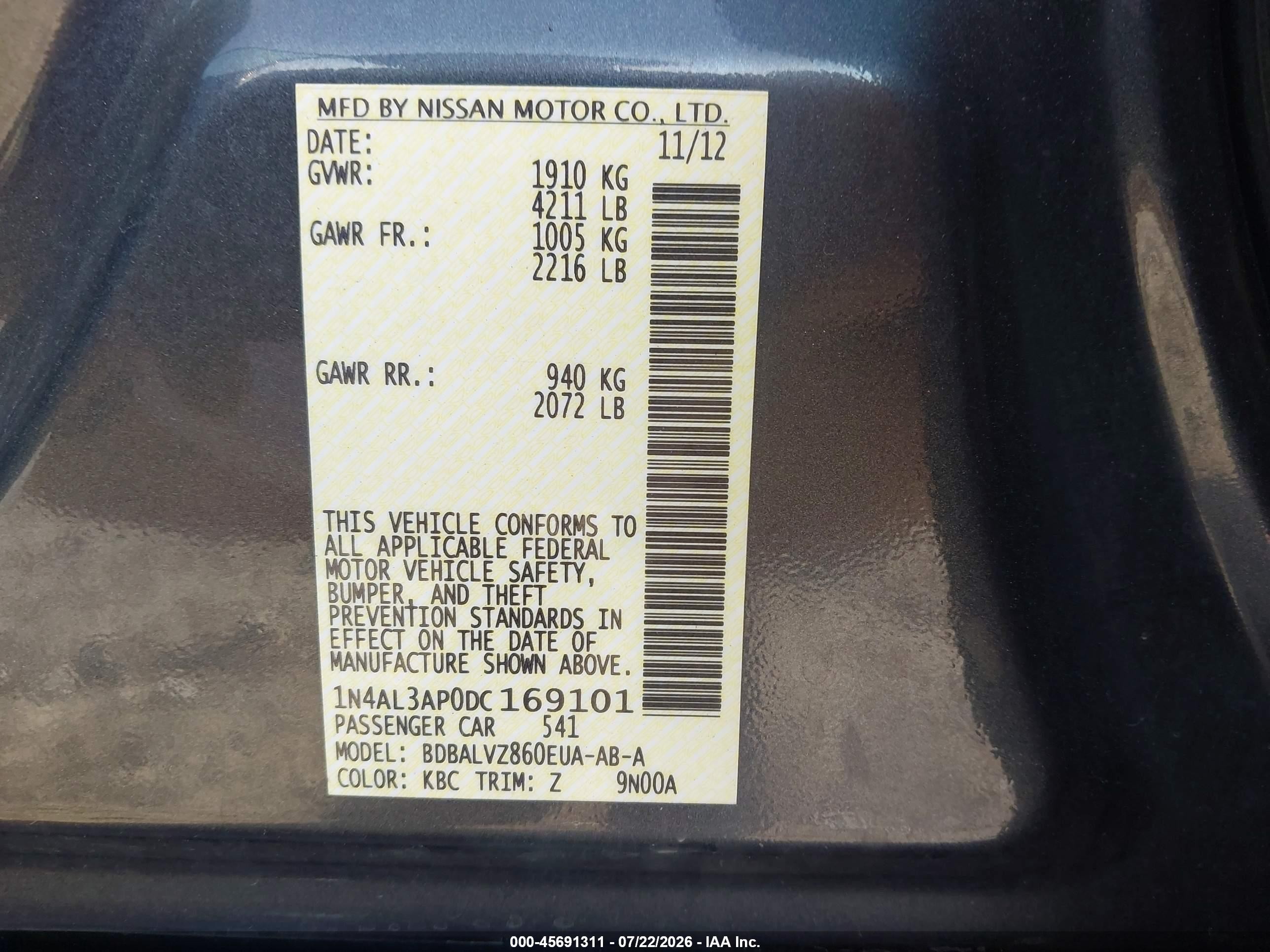 2013 Nissan Altima 2.5 Sl Gray vin: 1N4AL3AP0DC169101