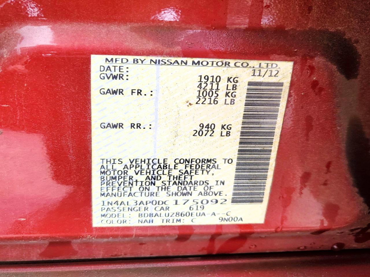 2013 Nissan Altima 2.5 Burgundy vin: 1N4AL3AP0DC175092