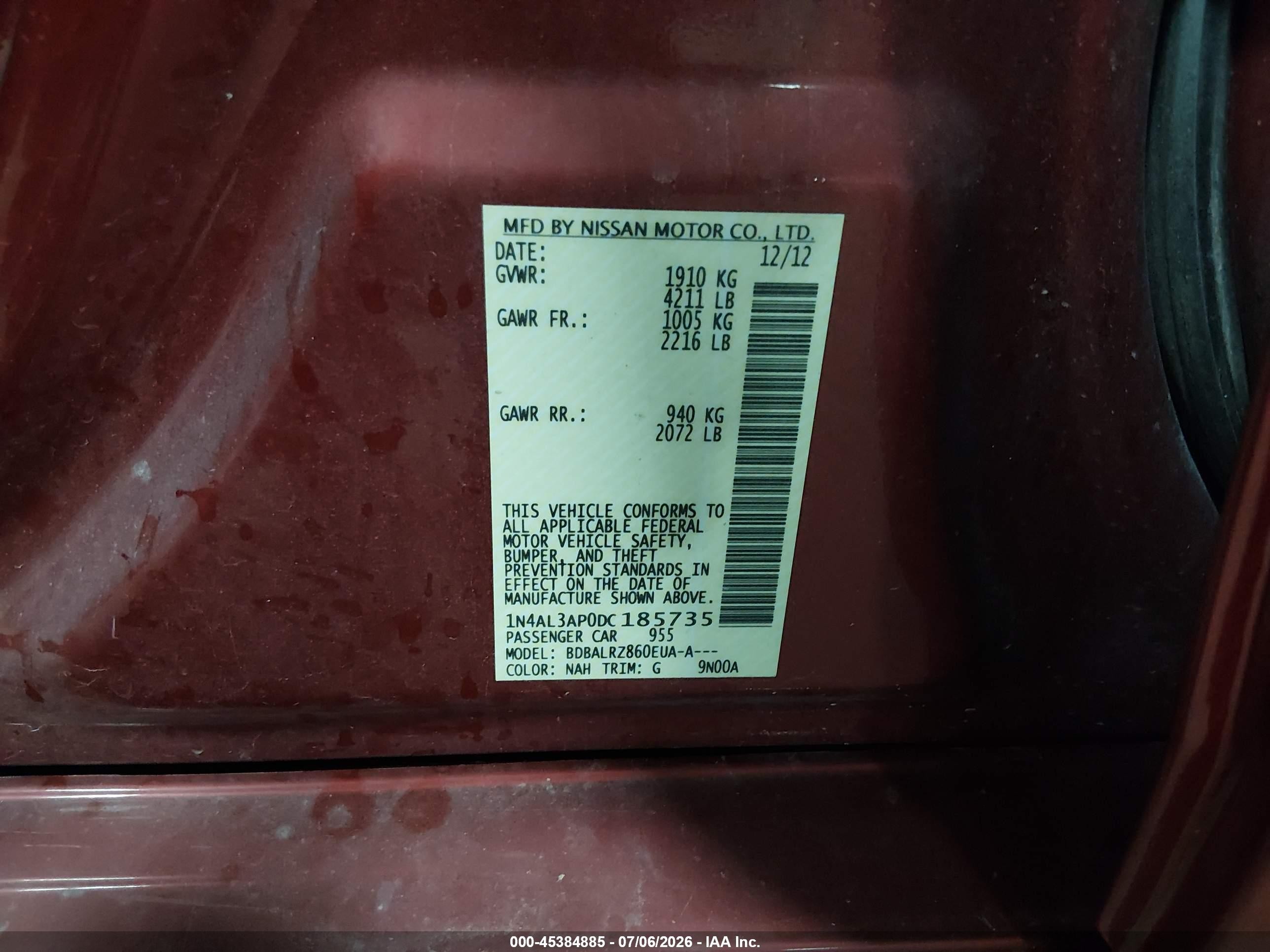 2013 Nissan Altima 2.5 S Red vin: 1N4AL3AP0DC185735