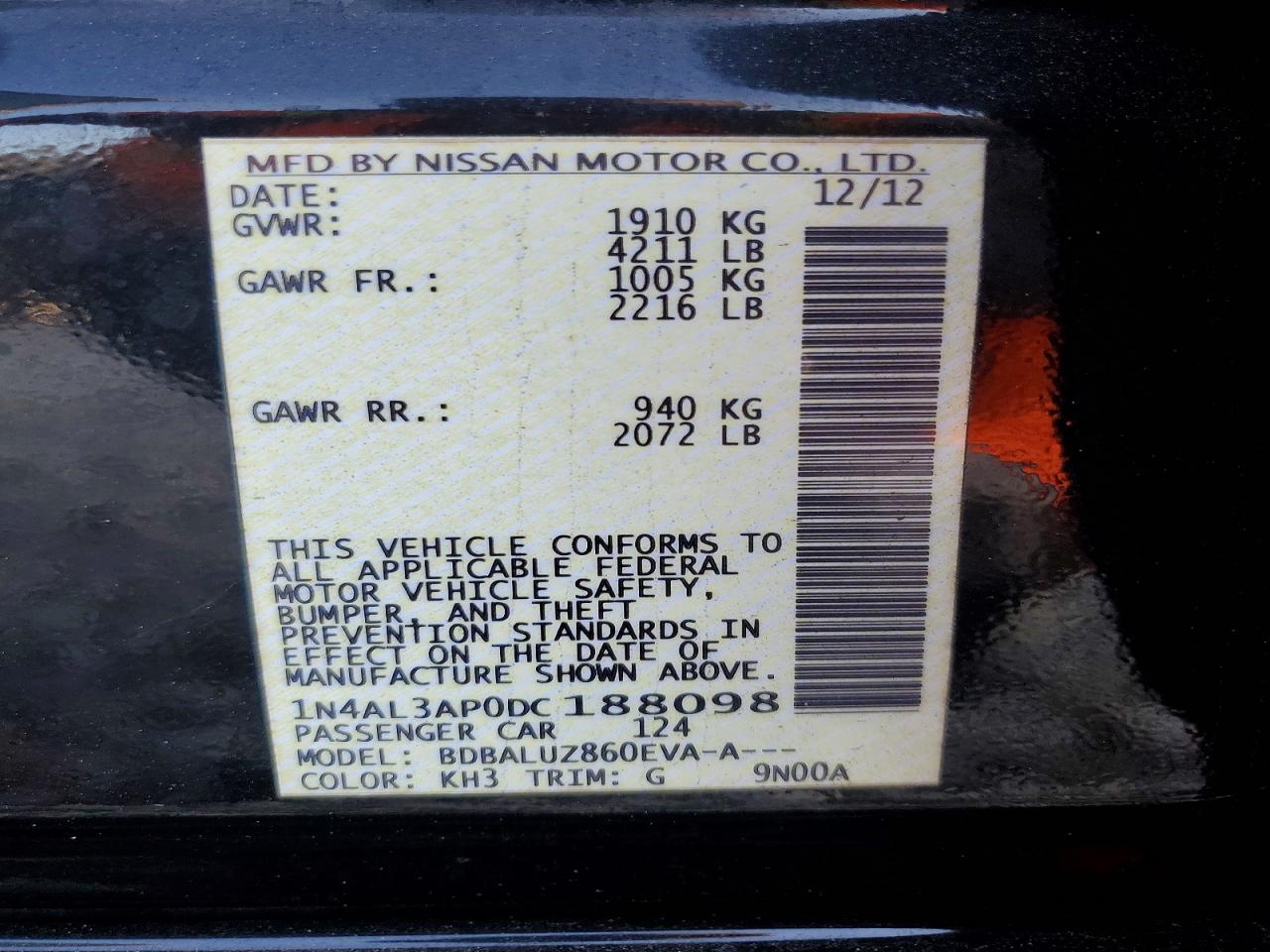 2013 Nissan Altima 2.5 Black vin: 1N4AL3AP0DC188098