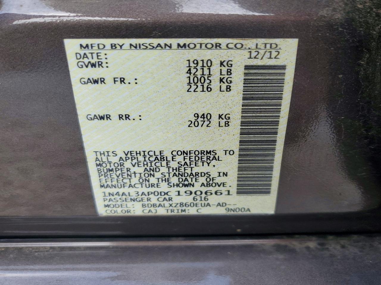 2013 Nissan Altima 2.5 Gray vin: 1N4AL3AP0DC190661