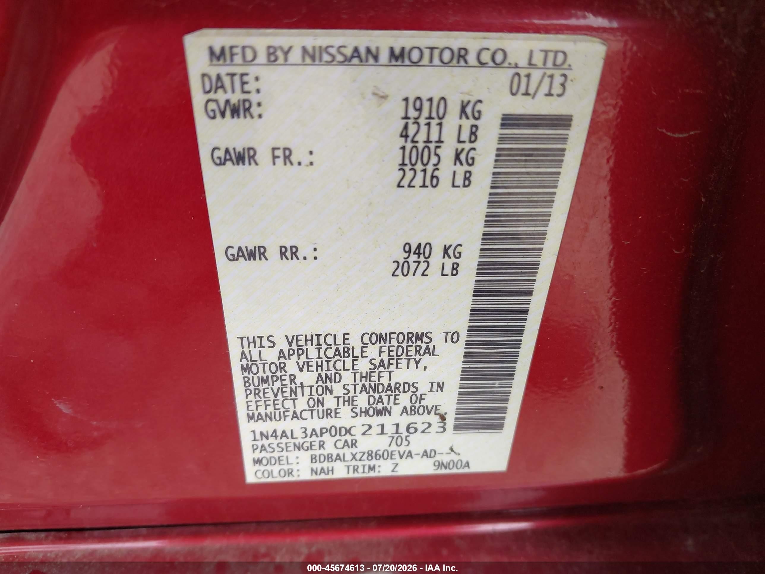 2013 Nissan Altima 2.5 Sl Red vin: 1N4AL3AP0DC211623