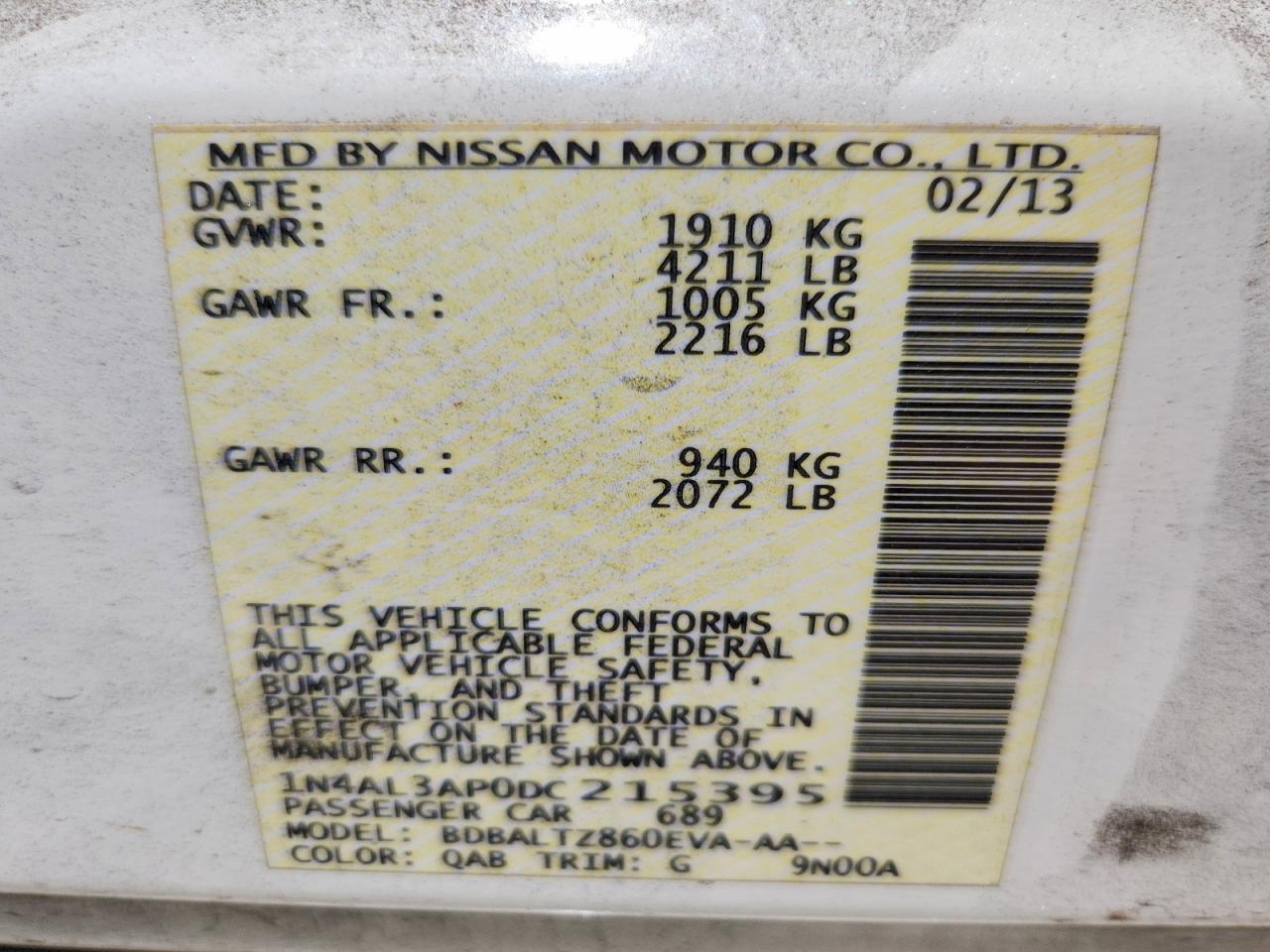 2013 Nissan Altima 2.5/s/sv/sl Белый vin: 1N4AL3AP0DC215395