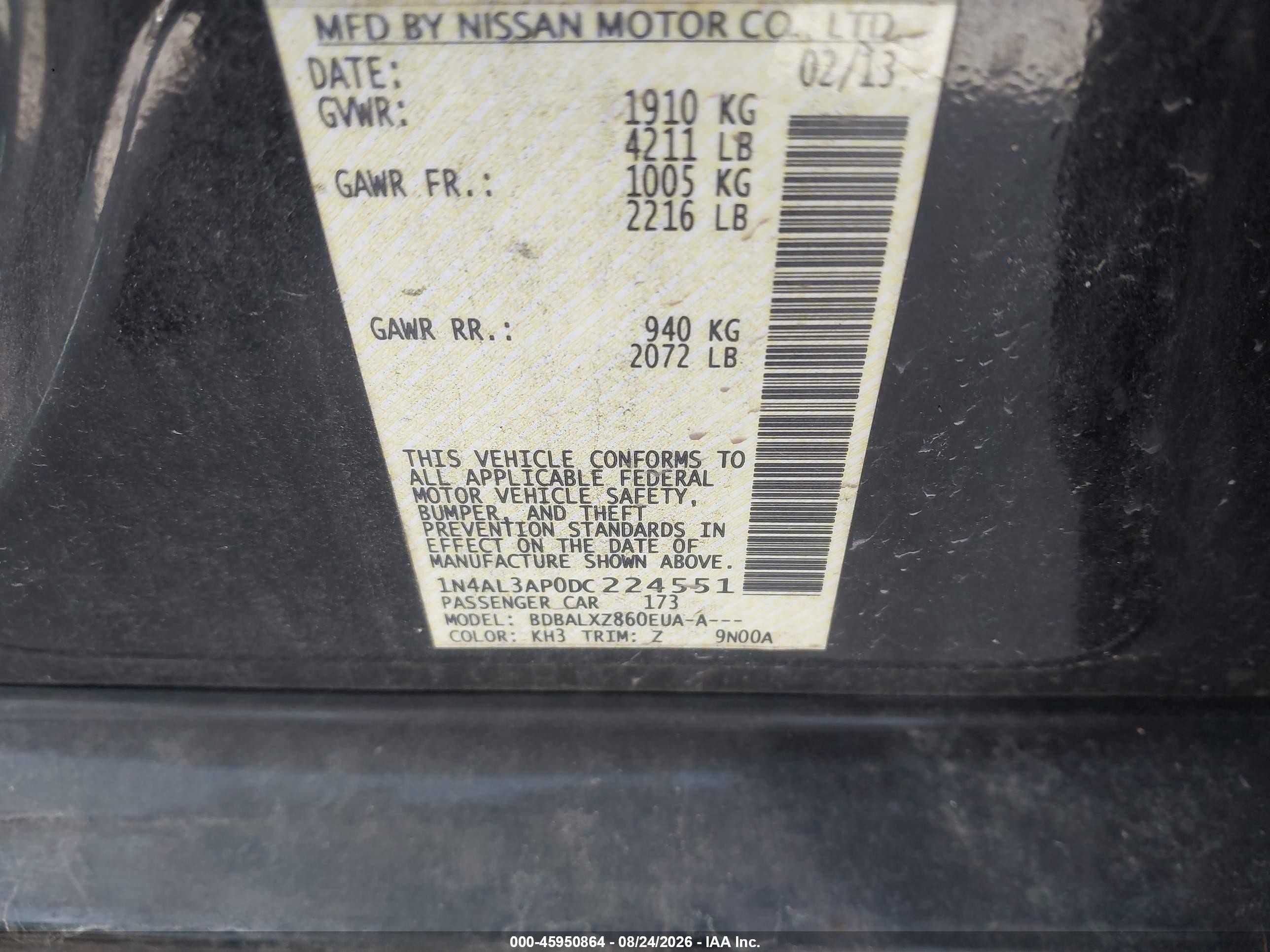 2013 Nissan Altima 2.5 Sl Black vin: 1N4AL3AP0DC224551
