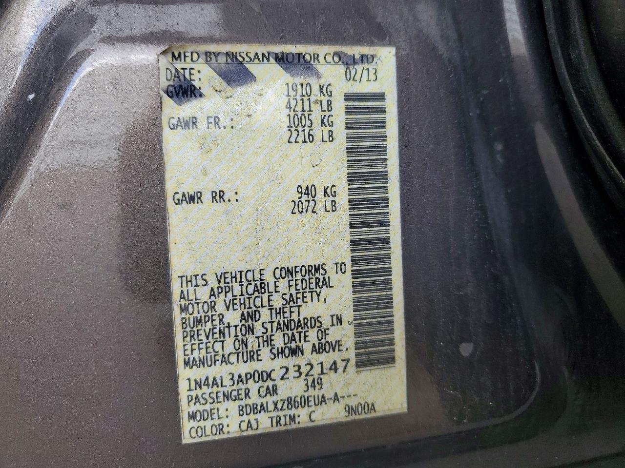 2013 Nissan Altima 2.5 Brown vin: 1N4AL3AP0DC232147