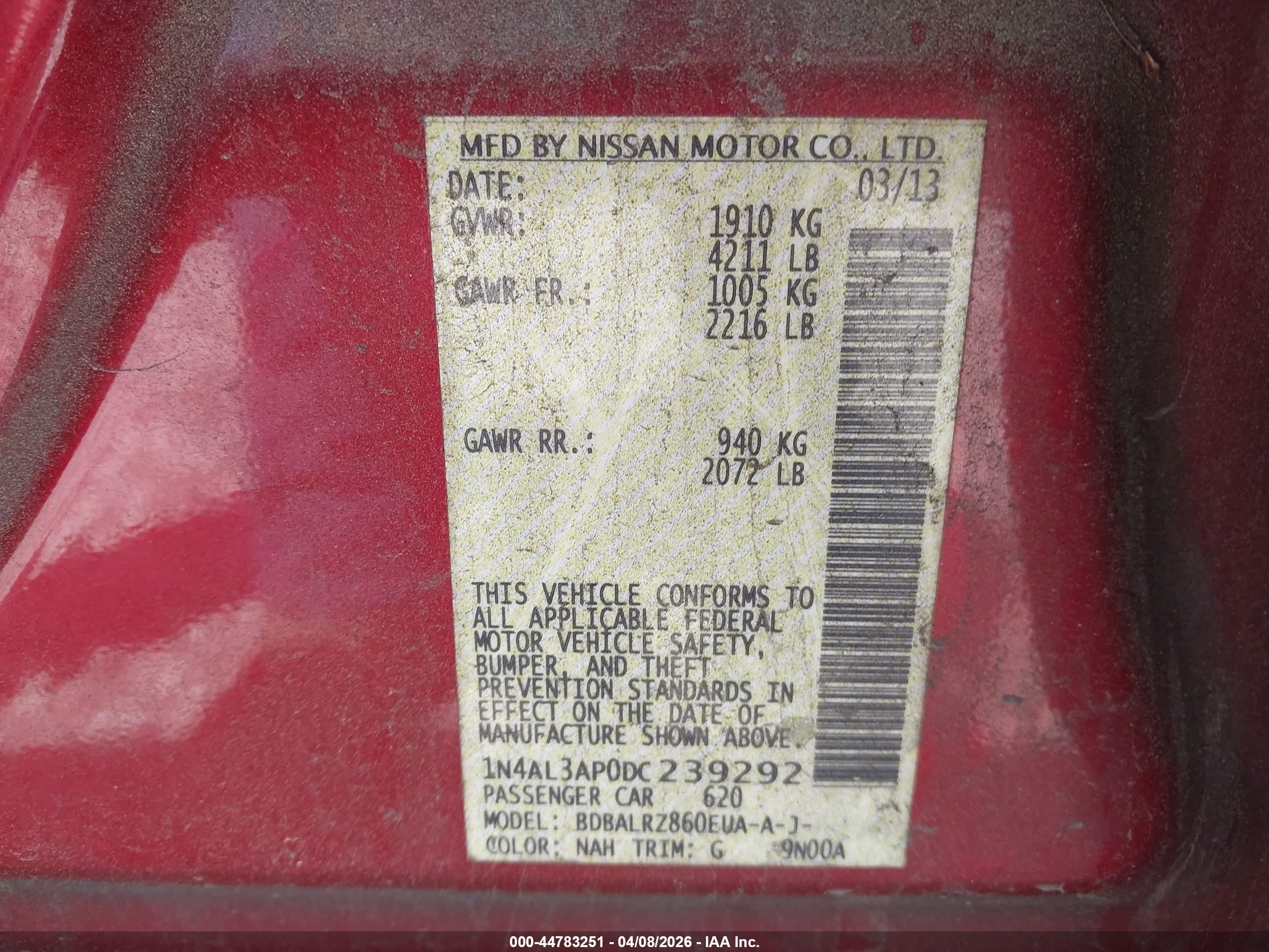 2013 Nissan Altima 2.5 S Red vin: 1N4AL3AP0DC239292