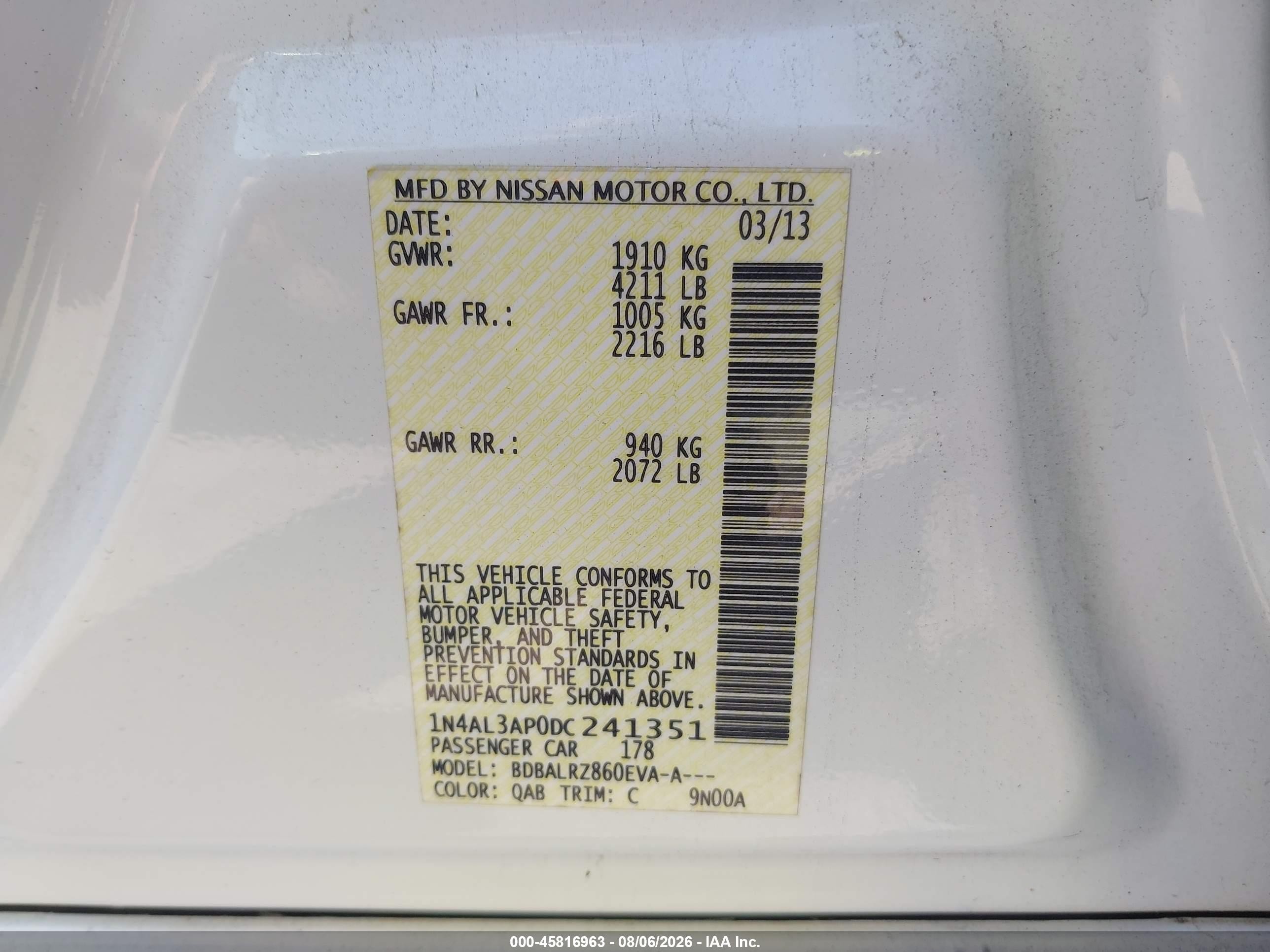 2013 Nissan Altima 2.5 S Белый vin: 1N4AL3AP0DC241351