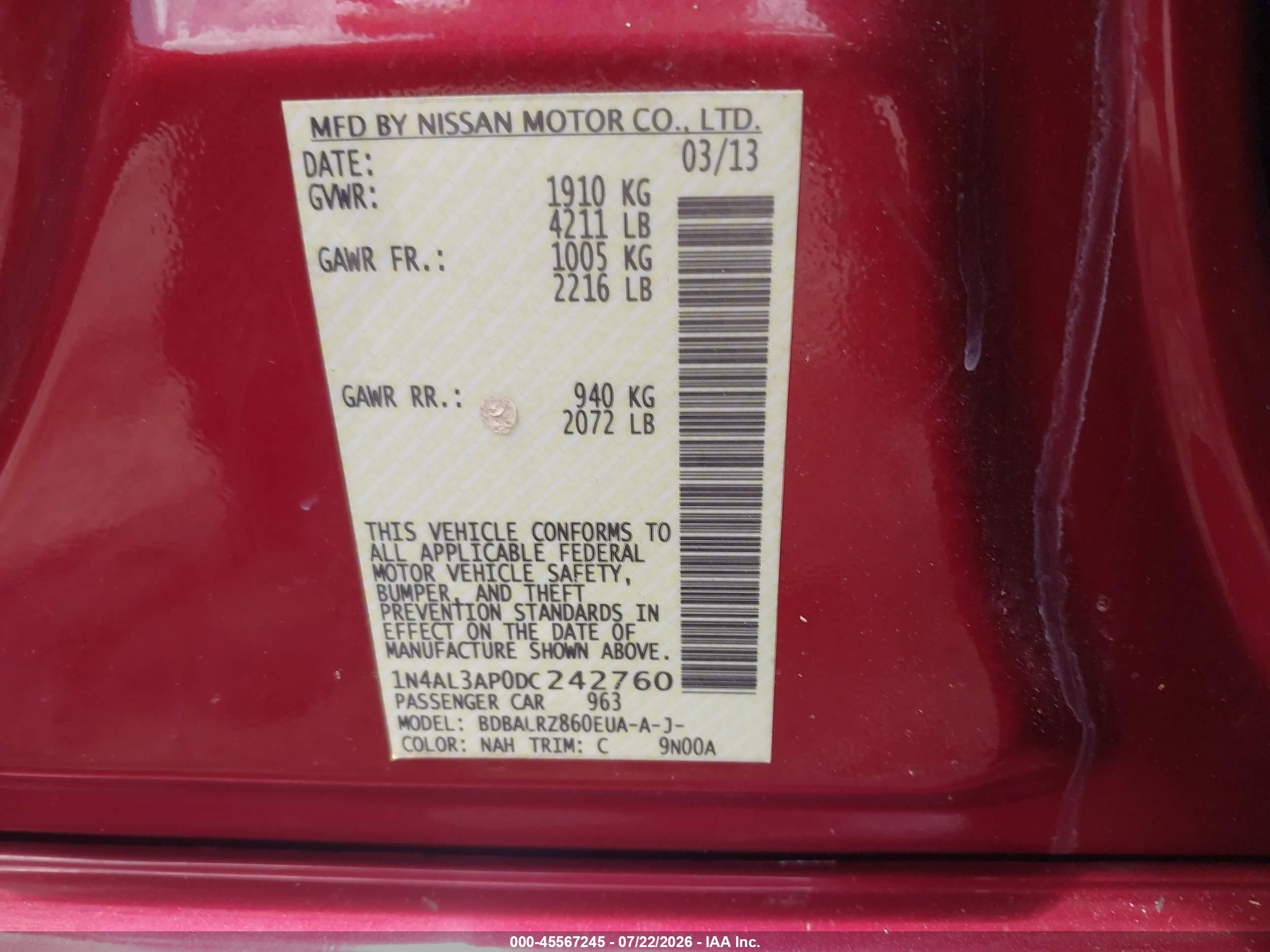2013 Nissan Altima 2.5 S Red vin: 1N4AL3AP0DC242760