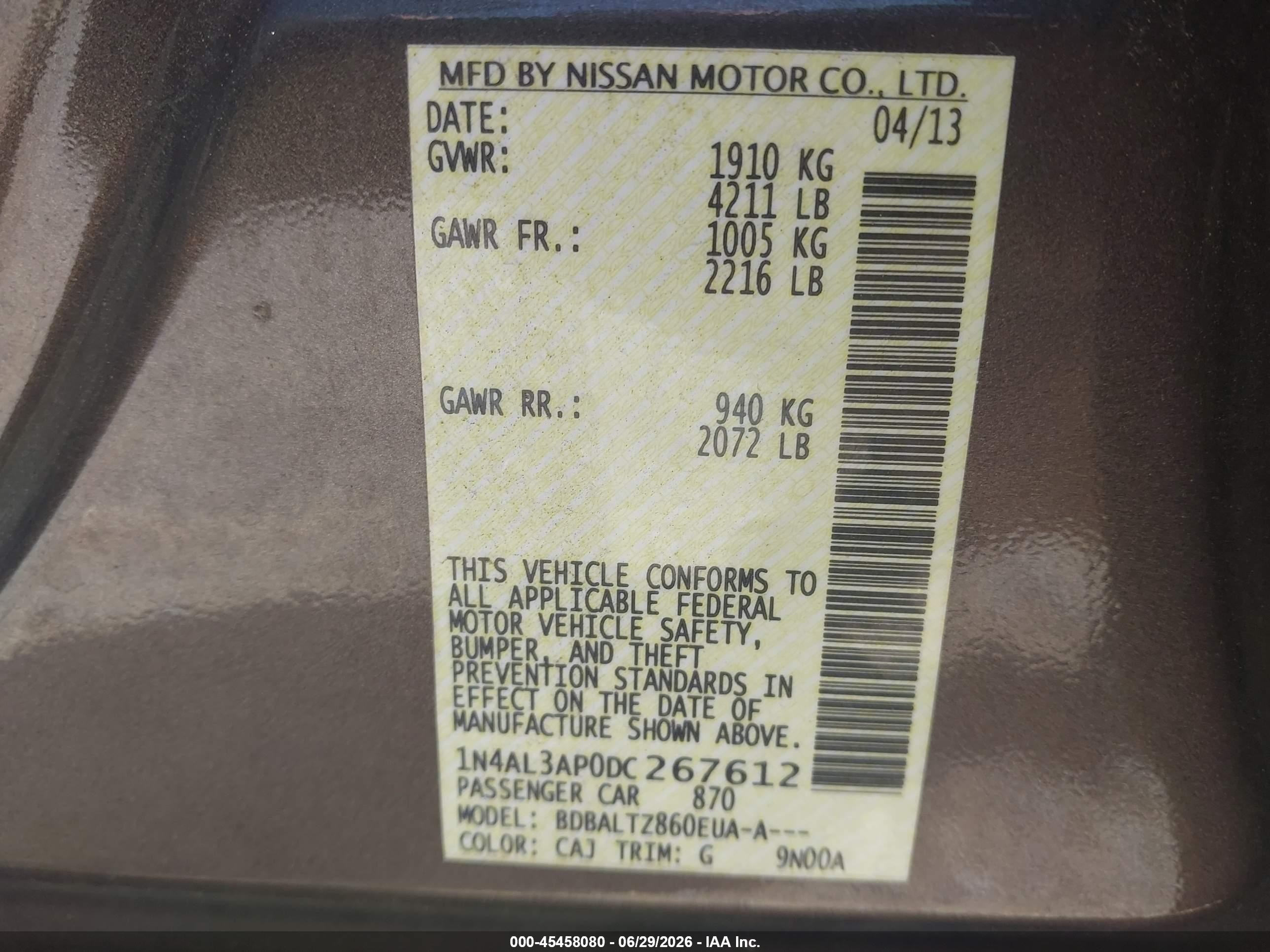2013 Nissan Altima 2.5 Sv Brown vin: 1N4AL3AP0DC267612