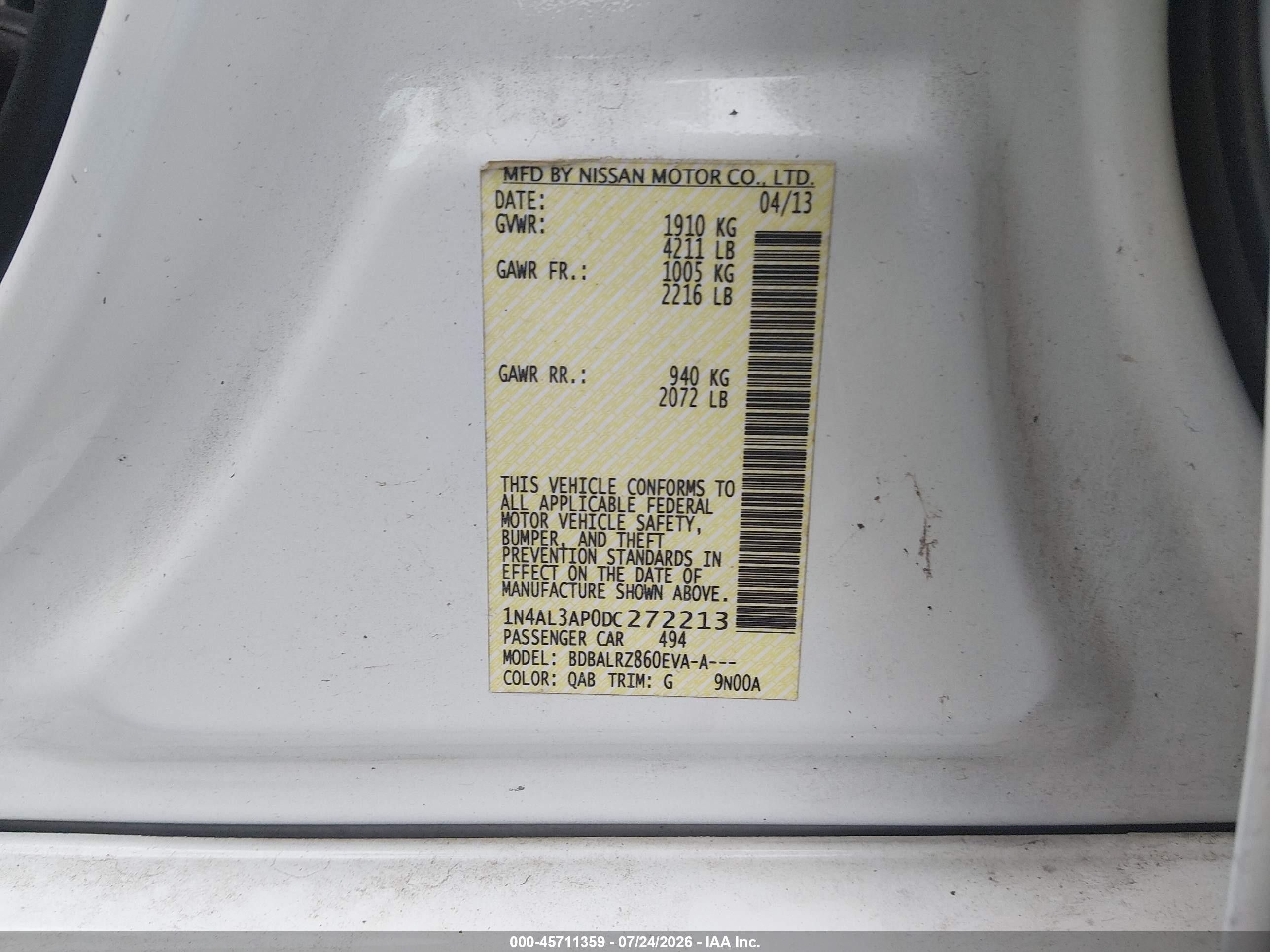 2013 Nissan Altima 2.5 S White vin: 1N4AL3AP0DC272213