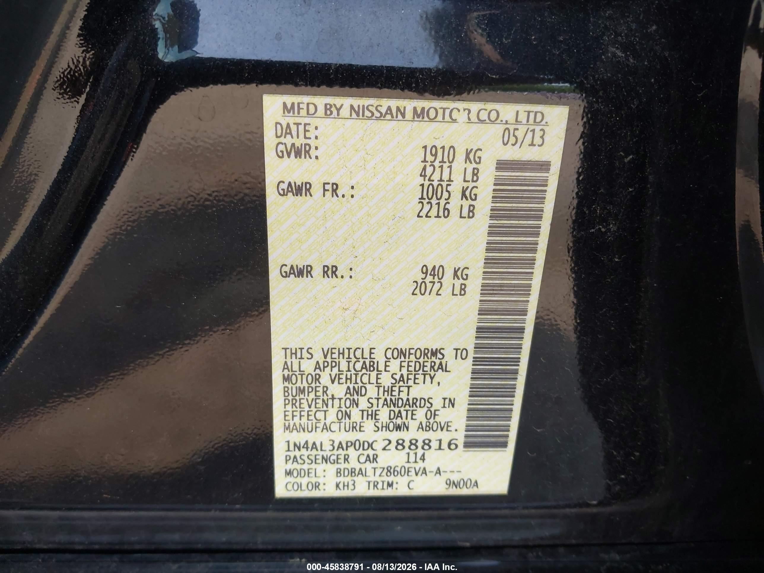 2013 Nissan Altima 2.5 Sv Black vin: 1N4AL3AP0DC288816