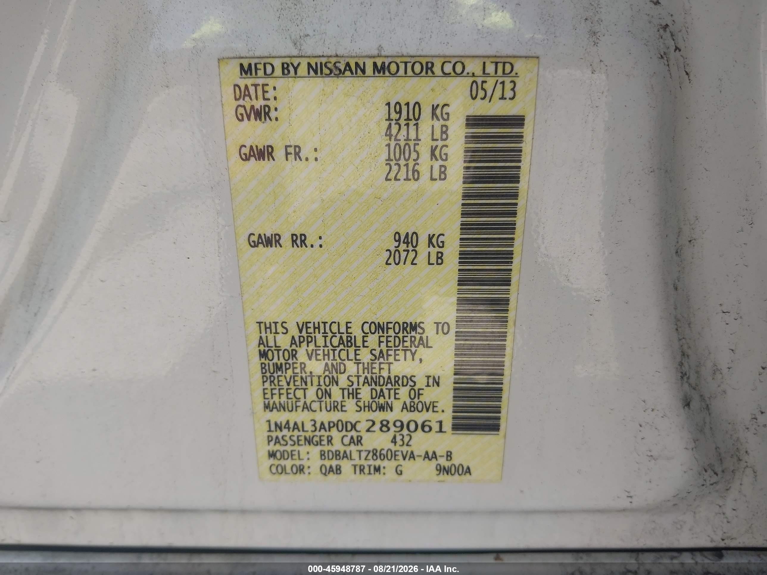 2013 Nissan Altima 2.5 Sv Белый vin: 1N4AL3AP0DC289061