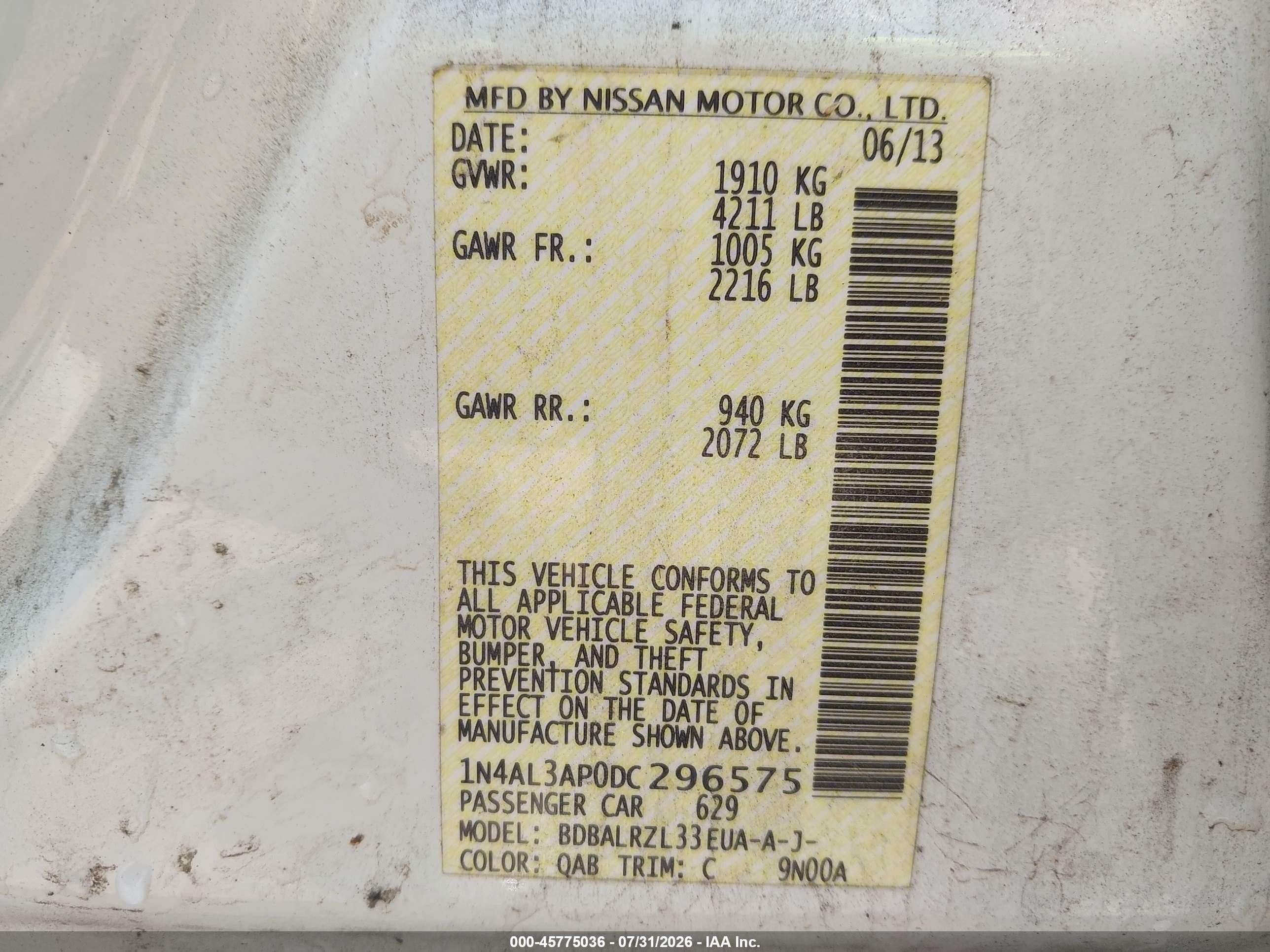 2013 Nissan Altima 2.5 S White vin: 1N4AL3AP0DC296575