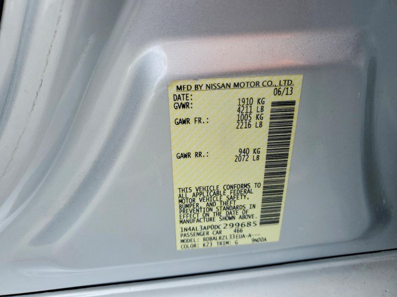 2013 Nissan Altima 2.5 Silver vin: 1N4AL3AP0DC299685