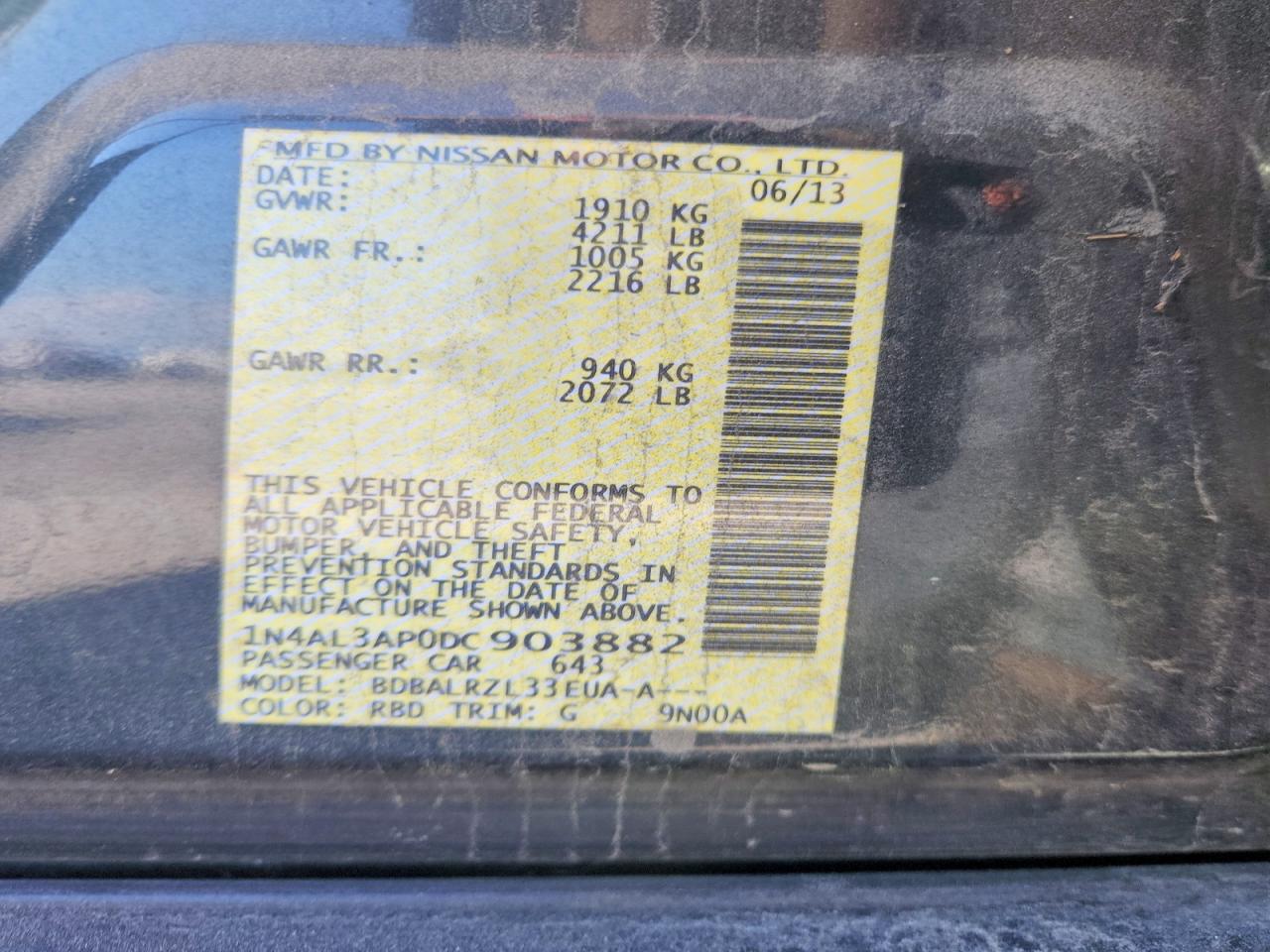 2013 Nissan Altima 2.5 S Blue vin: 1N4AL3AP0DC903882
