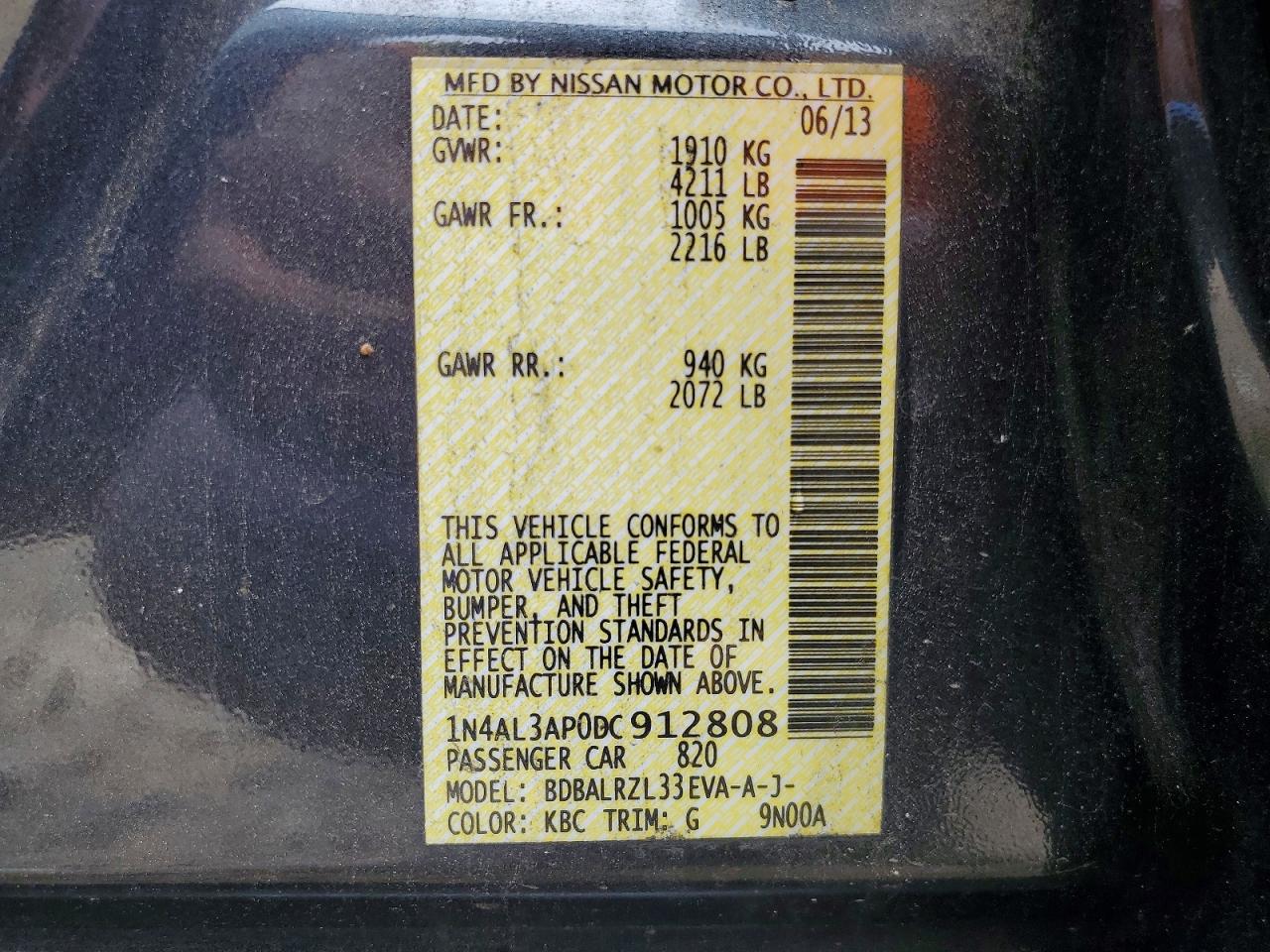 2013 Nissan Altima 2.5 S Charcoal vin: 1N4AL3AP0DC912808