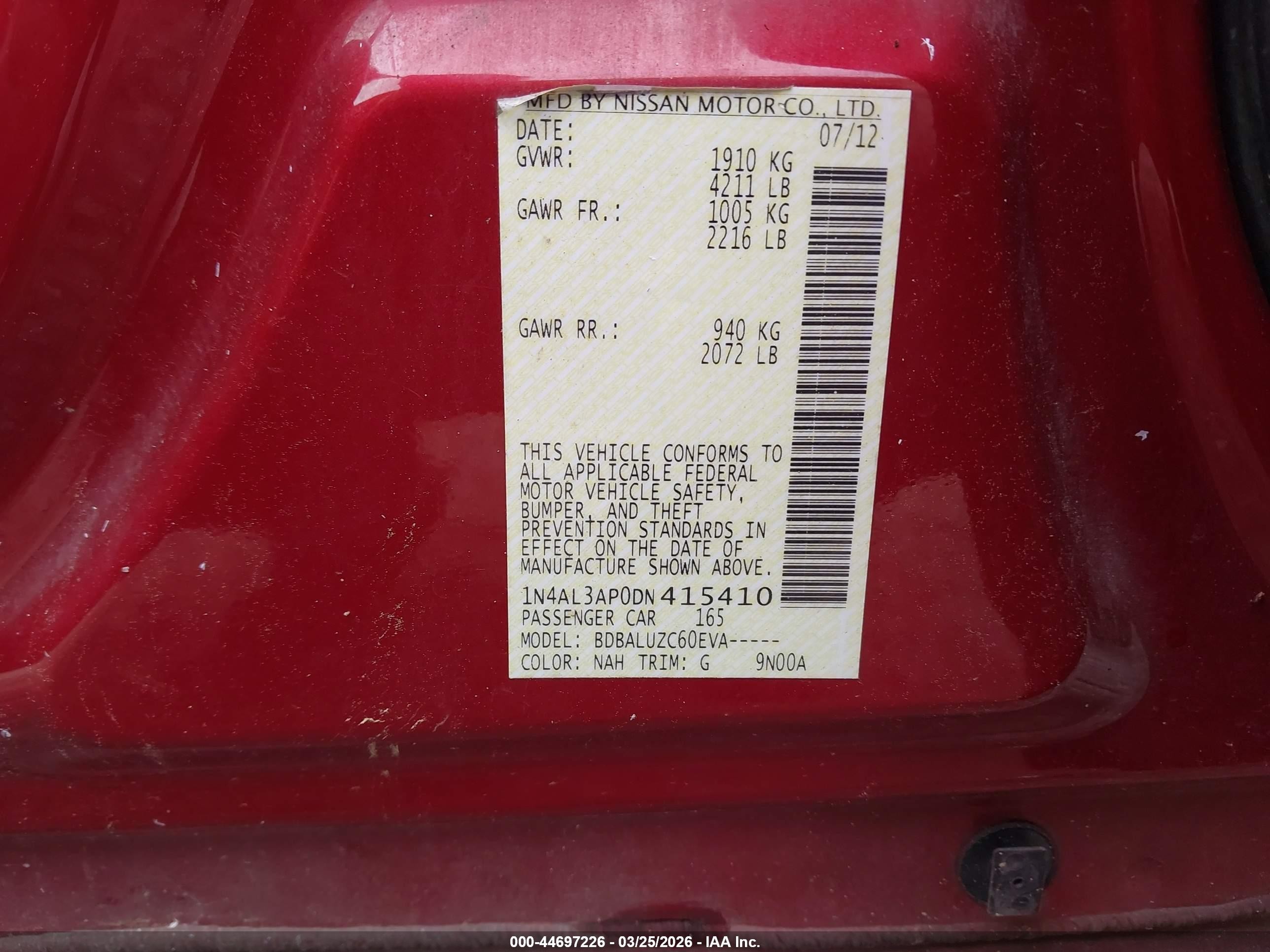 2013 Nissan Altima 2.5 Sv Red vin: 1N4AL3AP0DN415410
