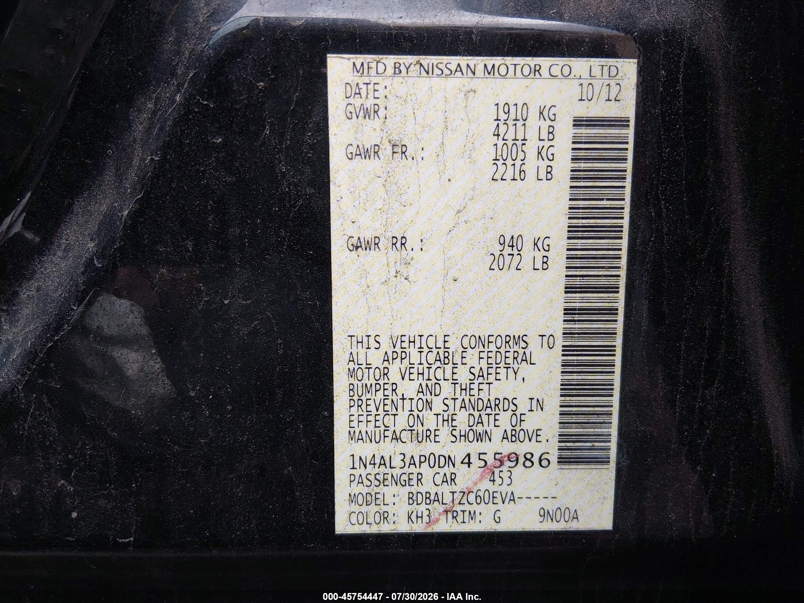 2013 Nissan Altima 2.5 Sv Black vin: 1N4AL3AP0DN455986