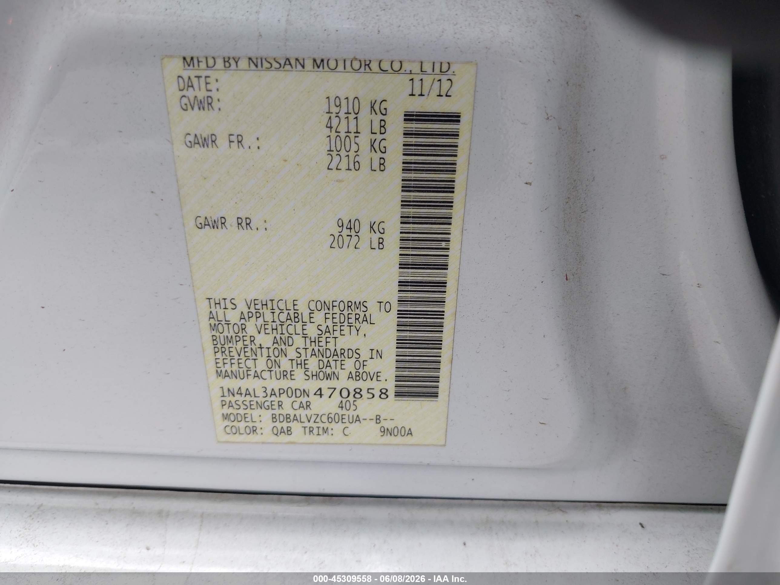 2013 Nissan Altima 2.5 Sl White vin: 1N4AL3AP0DN470858