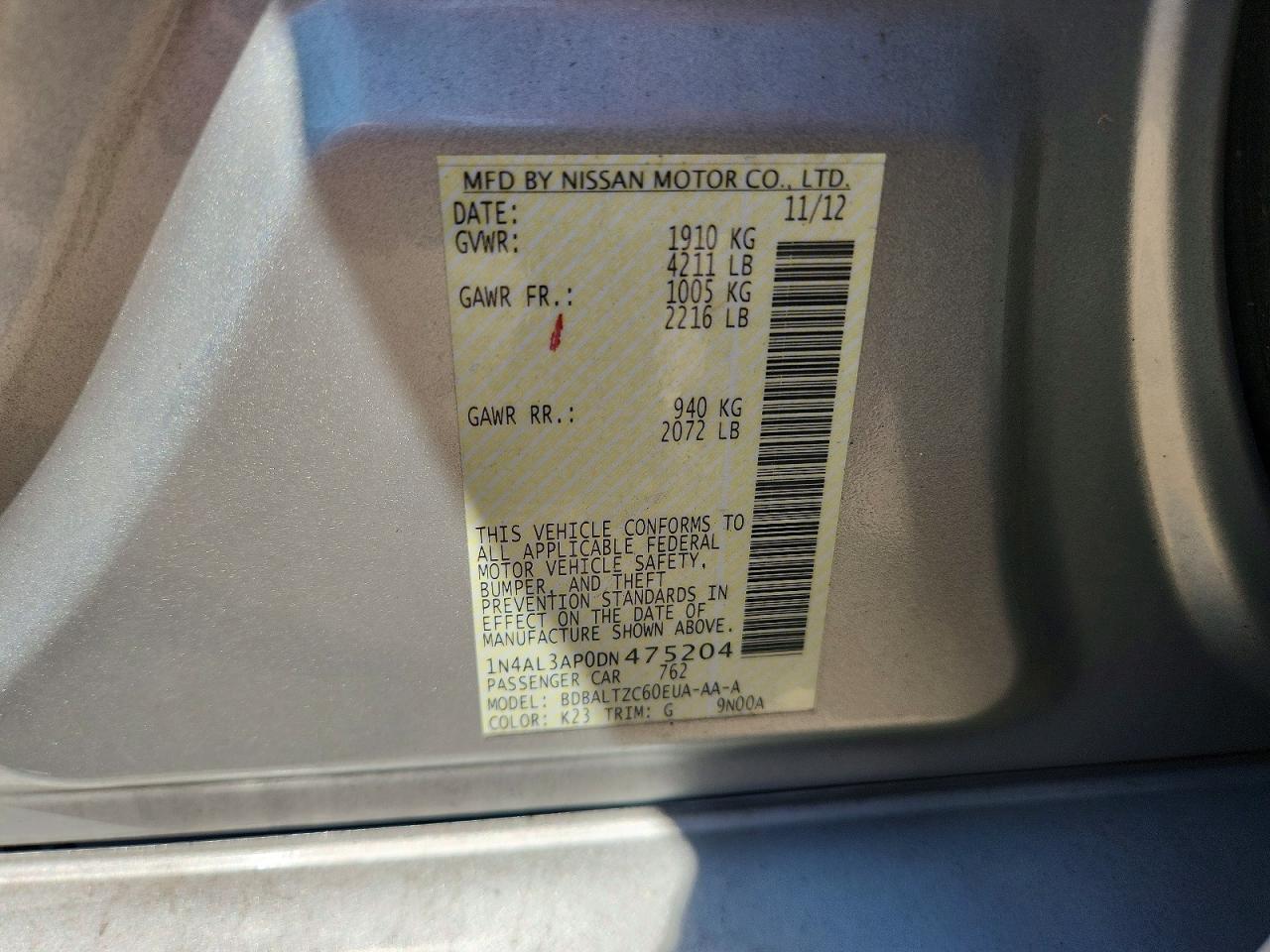 2013 Nissan Altima 2.5 Silver vin: 1N4AL3AP0DN475204