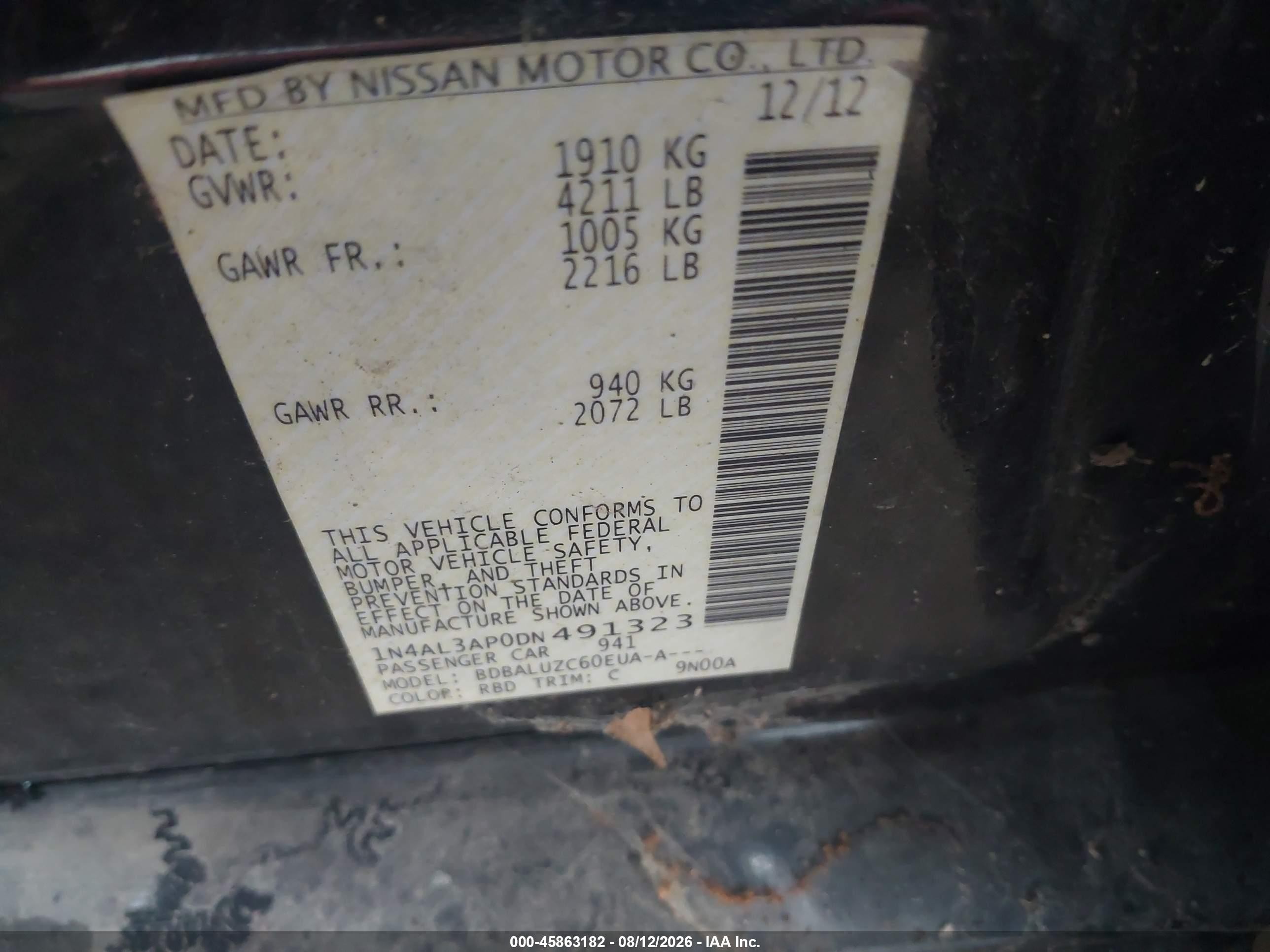 2013 Nissan Altima 2.5 Sv Черный vin: 1N4AL3AP0DN491323