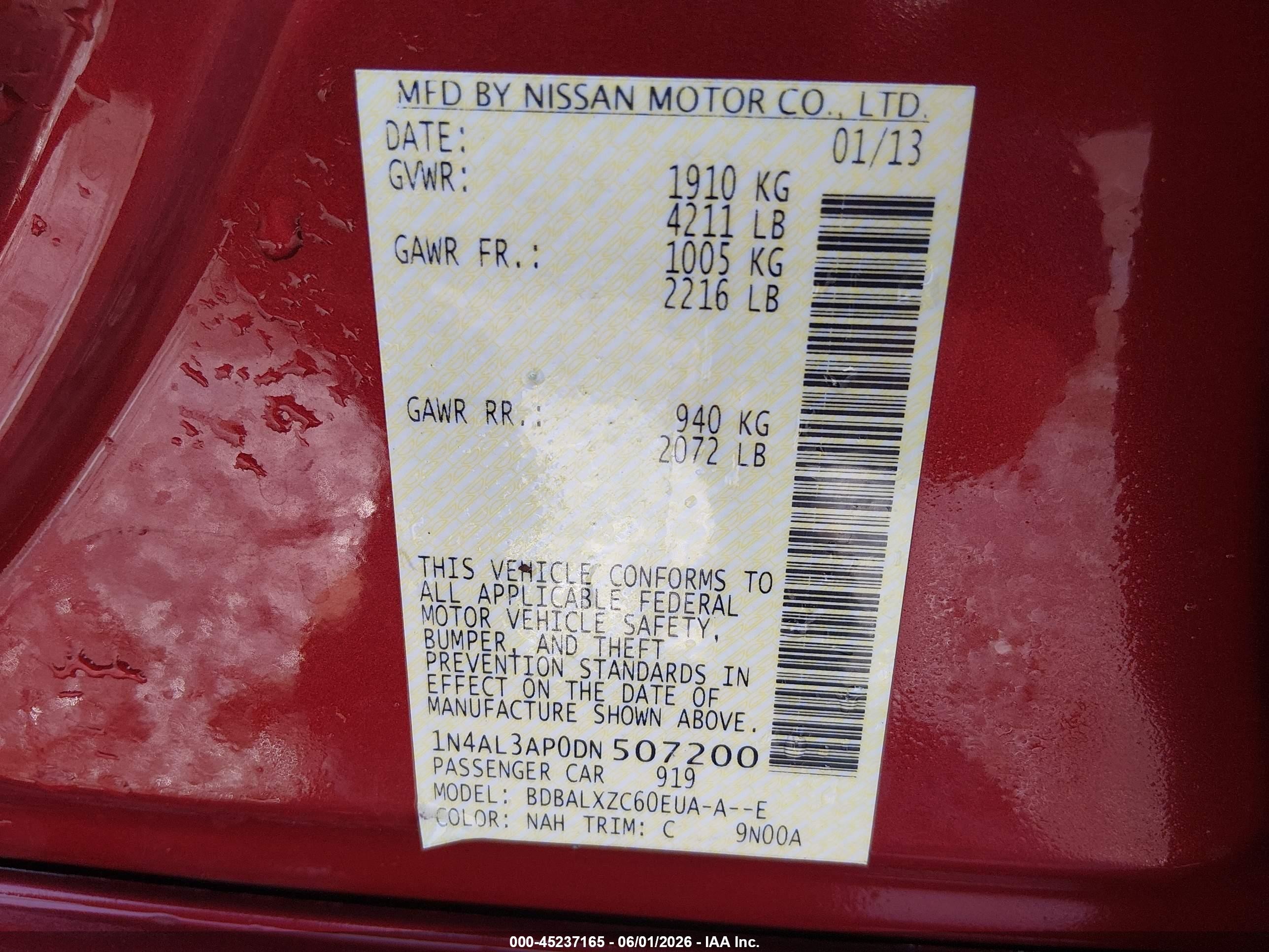 2013 Nissan Altima 2.5 Sl Red vin: 1N4AL3AP0DN507200
