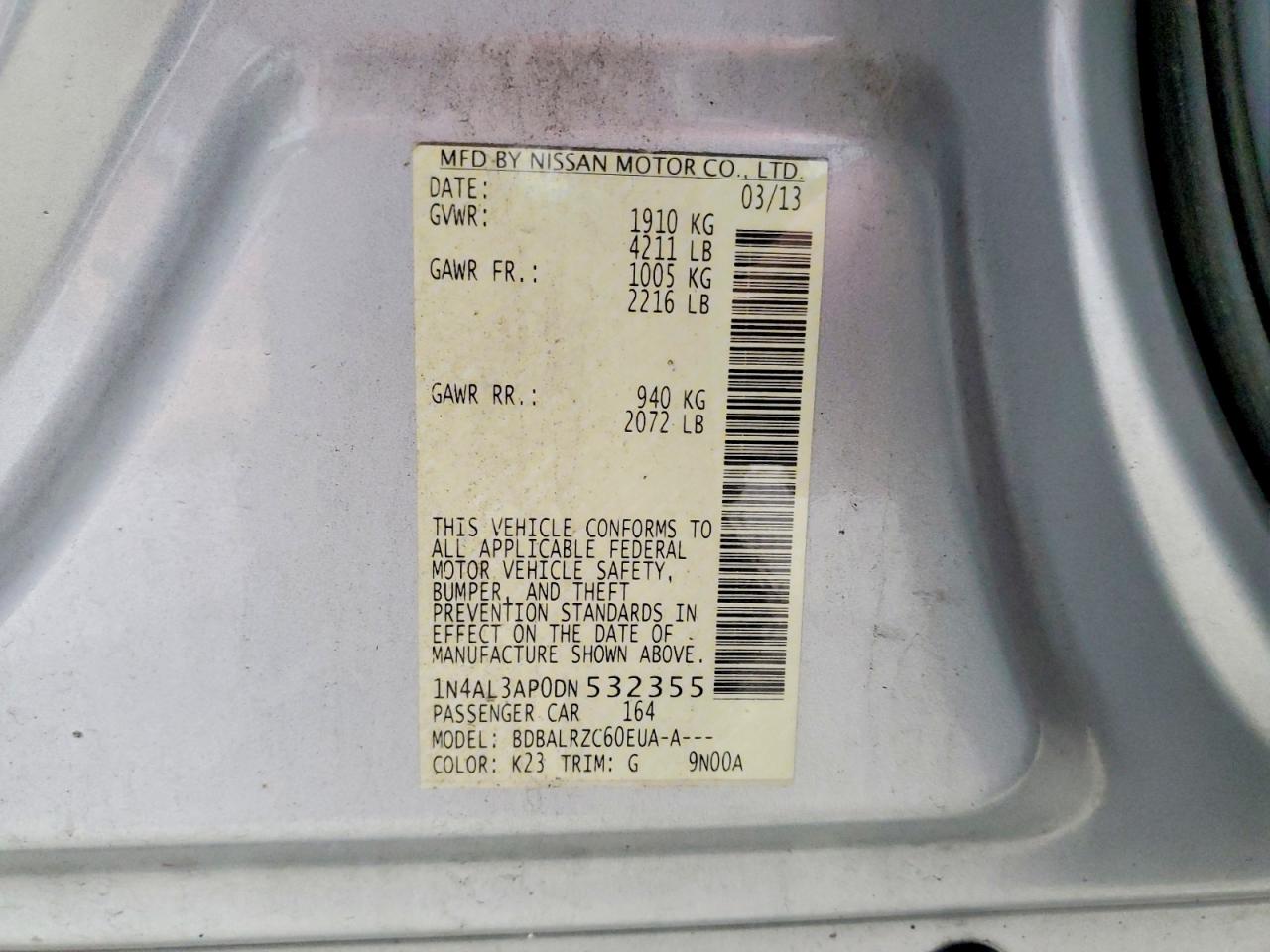2013 Nissan Altima 2.5 S Silver vin: 1N4AL3AP0DN532355