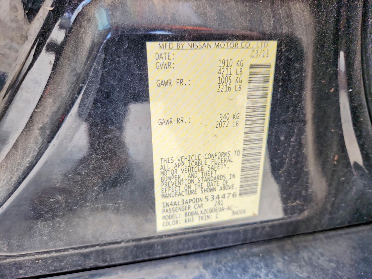 2013 Nissan Altima 2.5 Черный vin: 1N4AL3AP0DN534476
