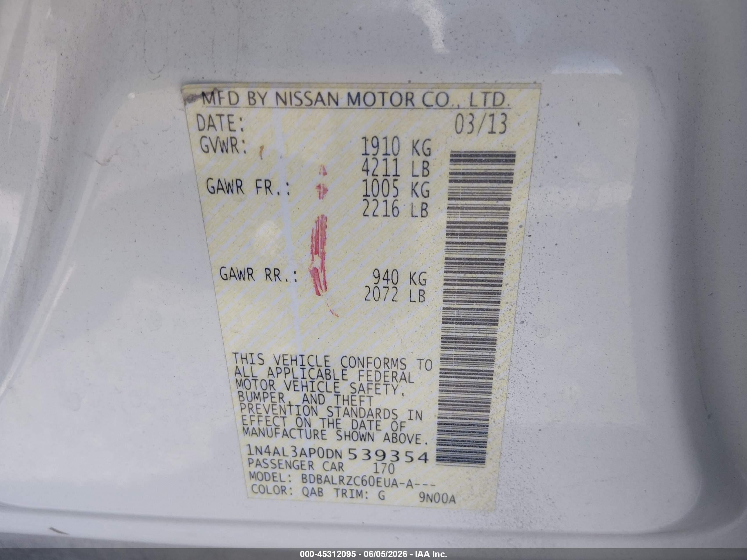 2013 Nissan Altima 2.5 S White vin: 1N4AL3AP0DN539354