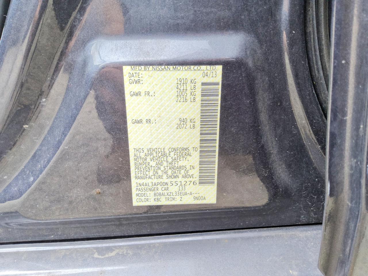 2013 Nissan Altima 2.5 Sl Серый vin: 1N4AL3AP0DN551276