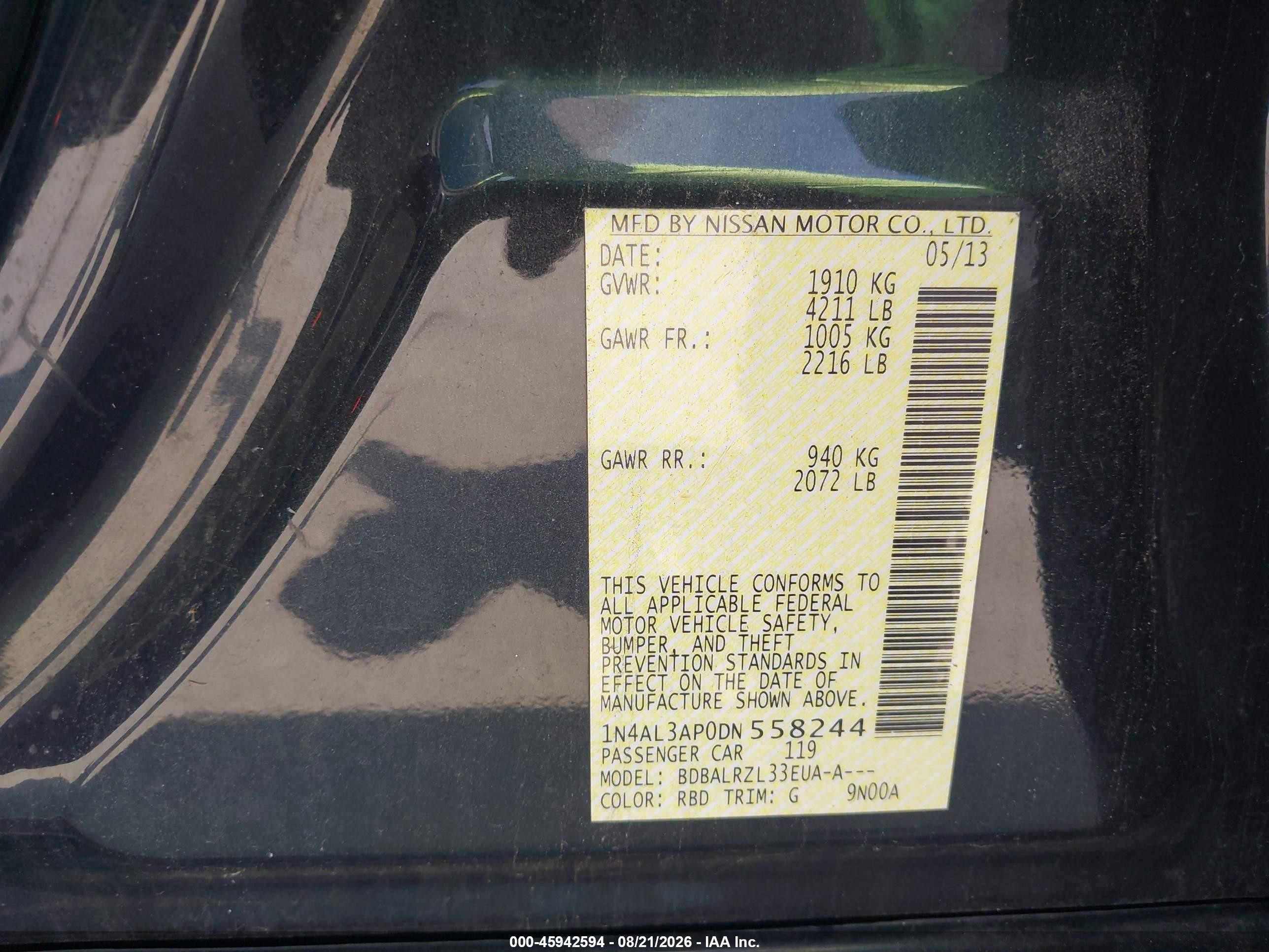 2013 Nissan Altima 2.5 S Black vin: 1N4AL3AP0DN558244