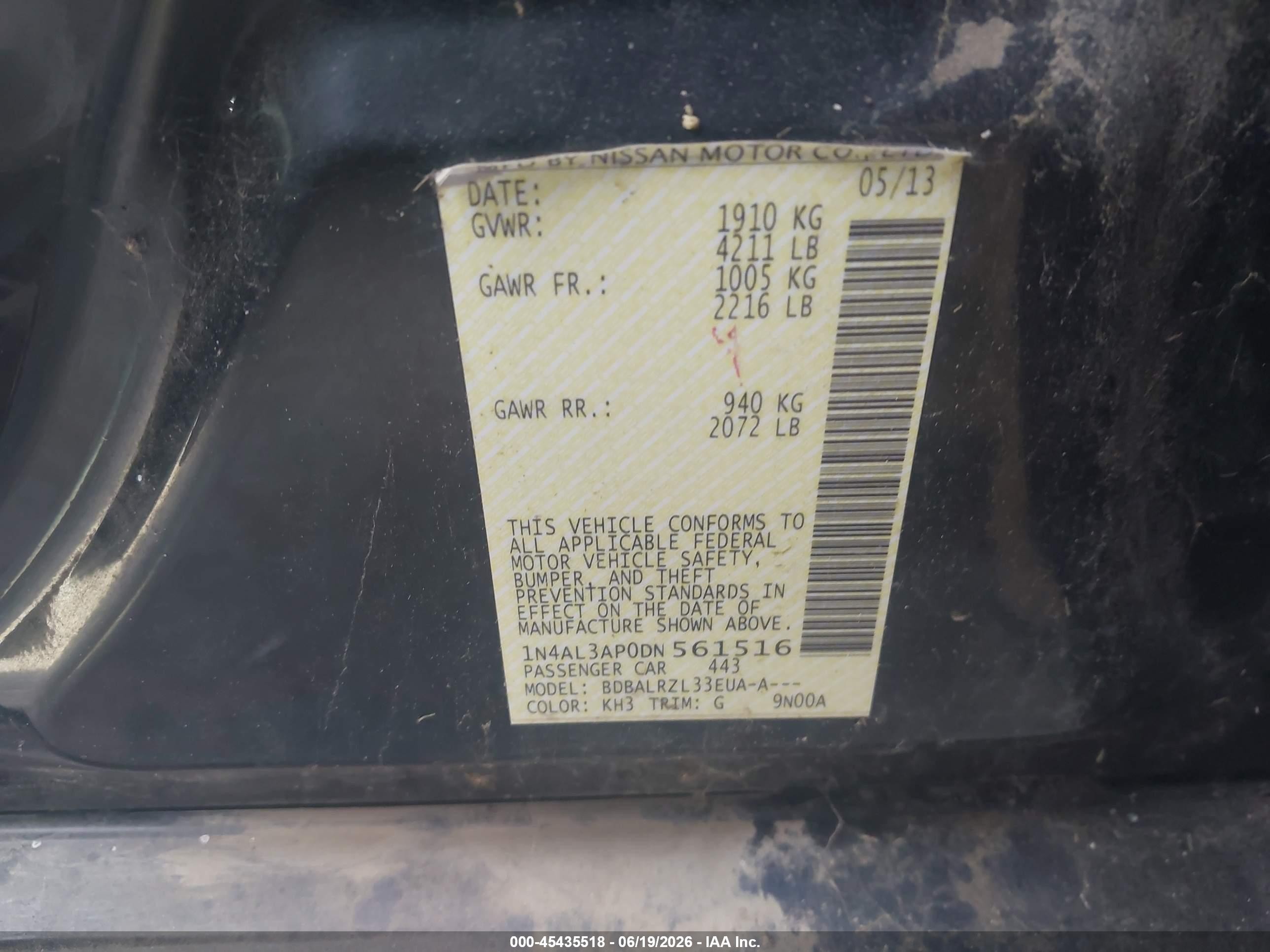 2013 Nissan Altima 2.5 S Black vin: 1N4AL3AP0DN561516