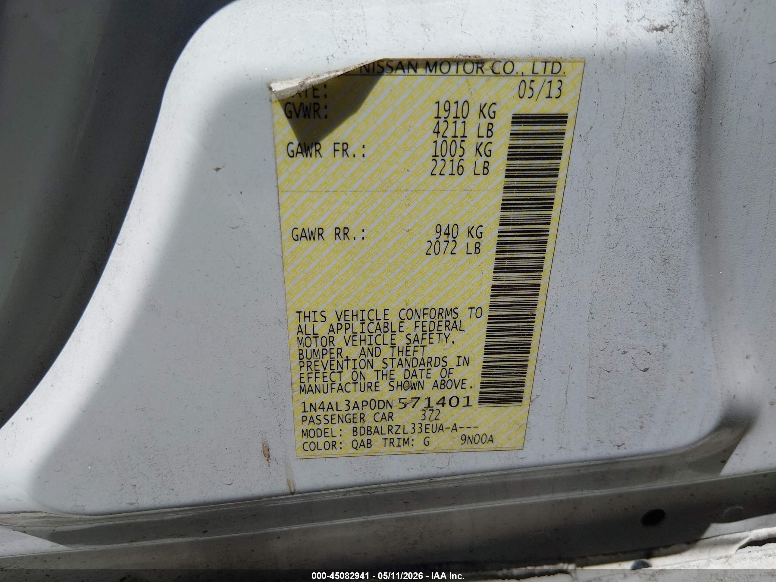 2013 Nissan Altima 2.5 S White vin: 1N4AL3AP0DN571401