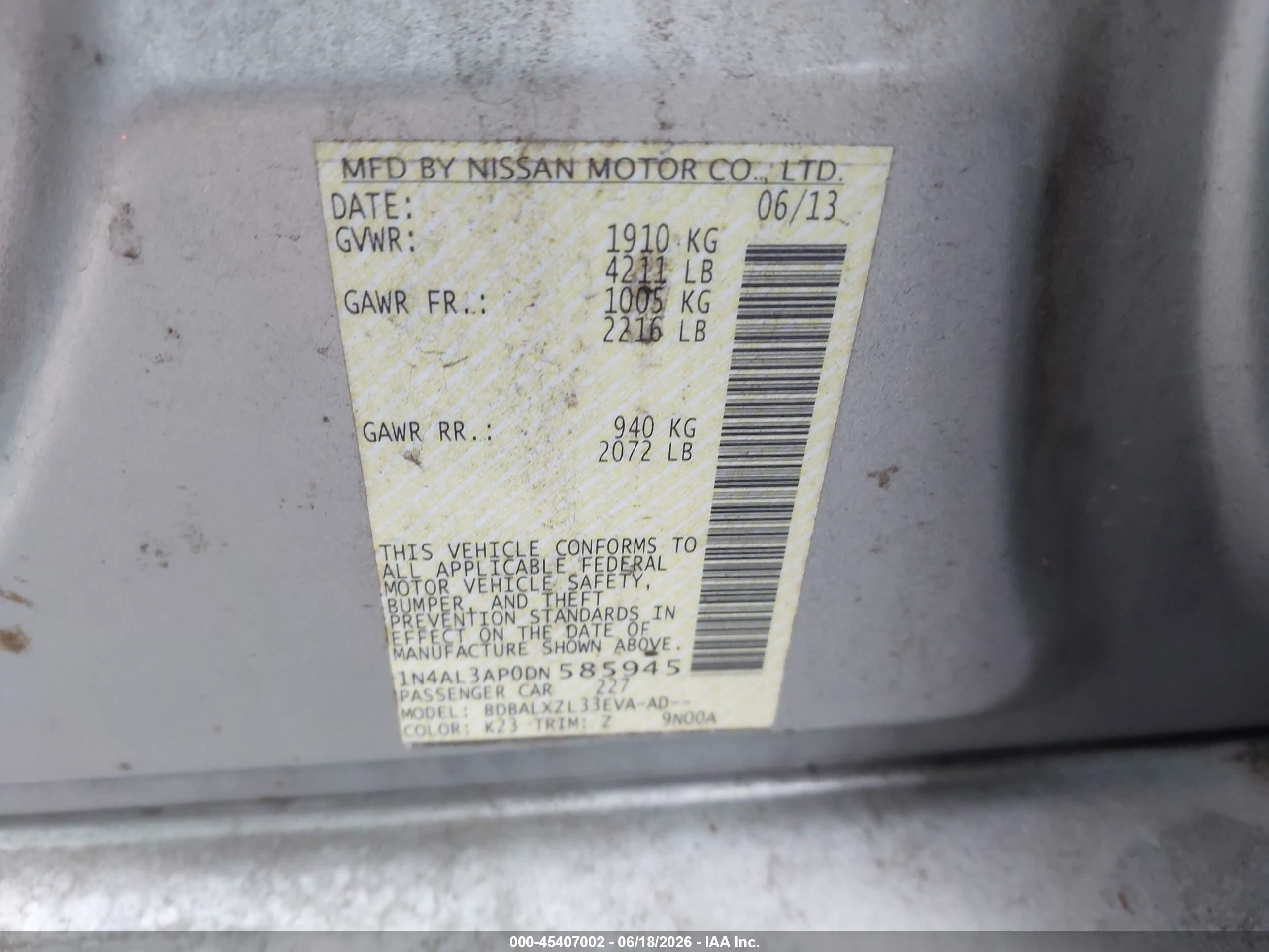 2013 Nissan Altima 2.5 Sl Silver vin: 1N4AL3AP0DN585945